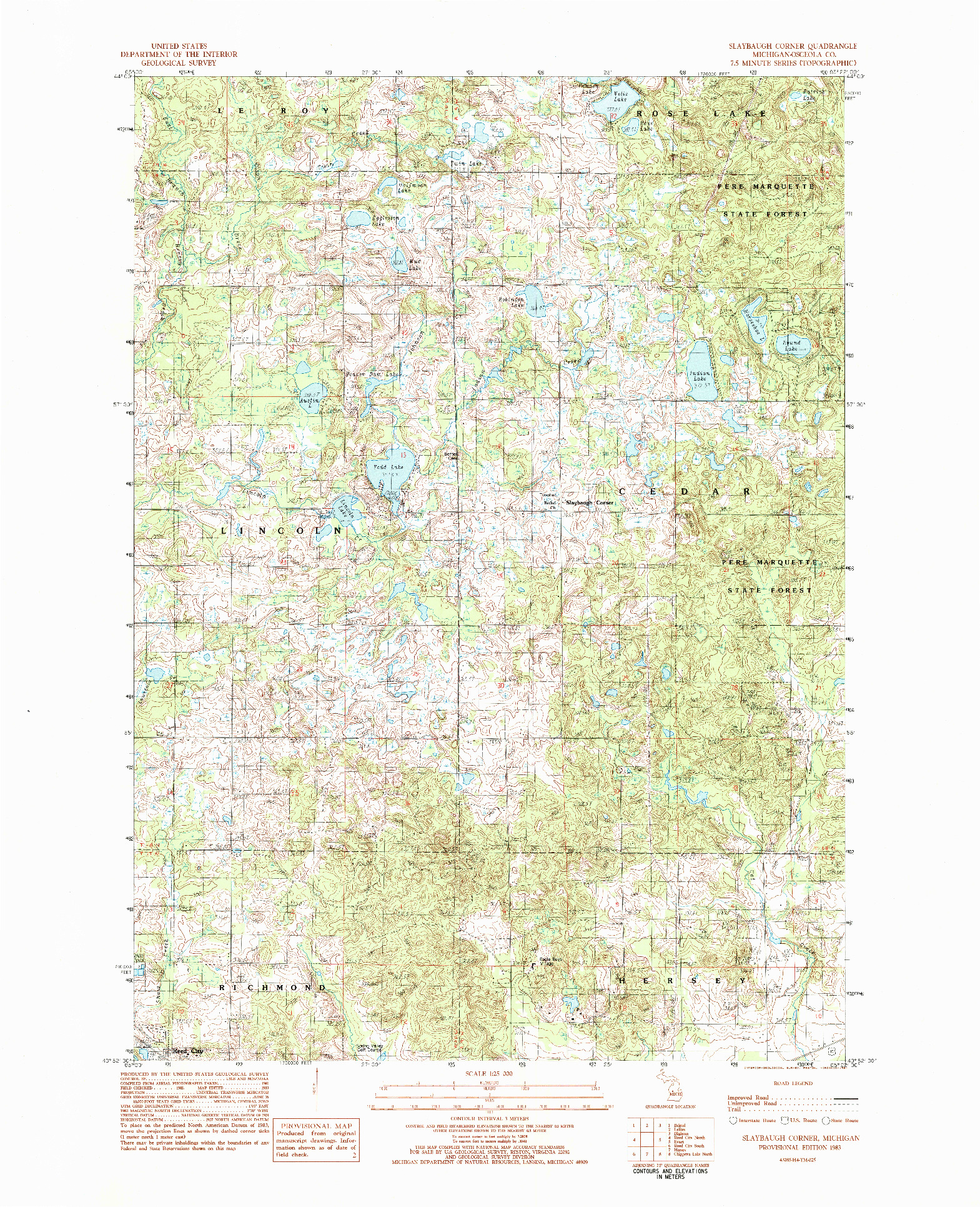 USGS 1:25000-SCALE QUADRANGLE FOR SLAYBAUGH CORNER, MI 1983