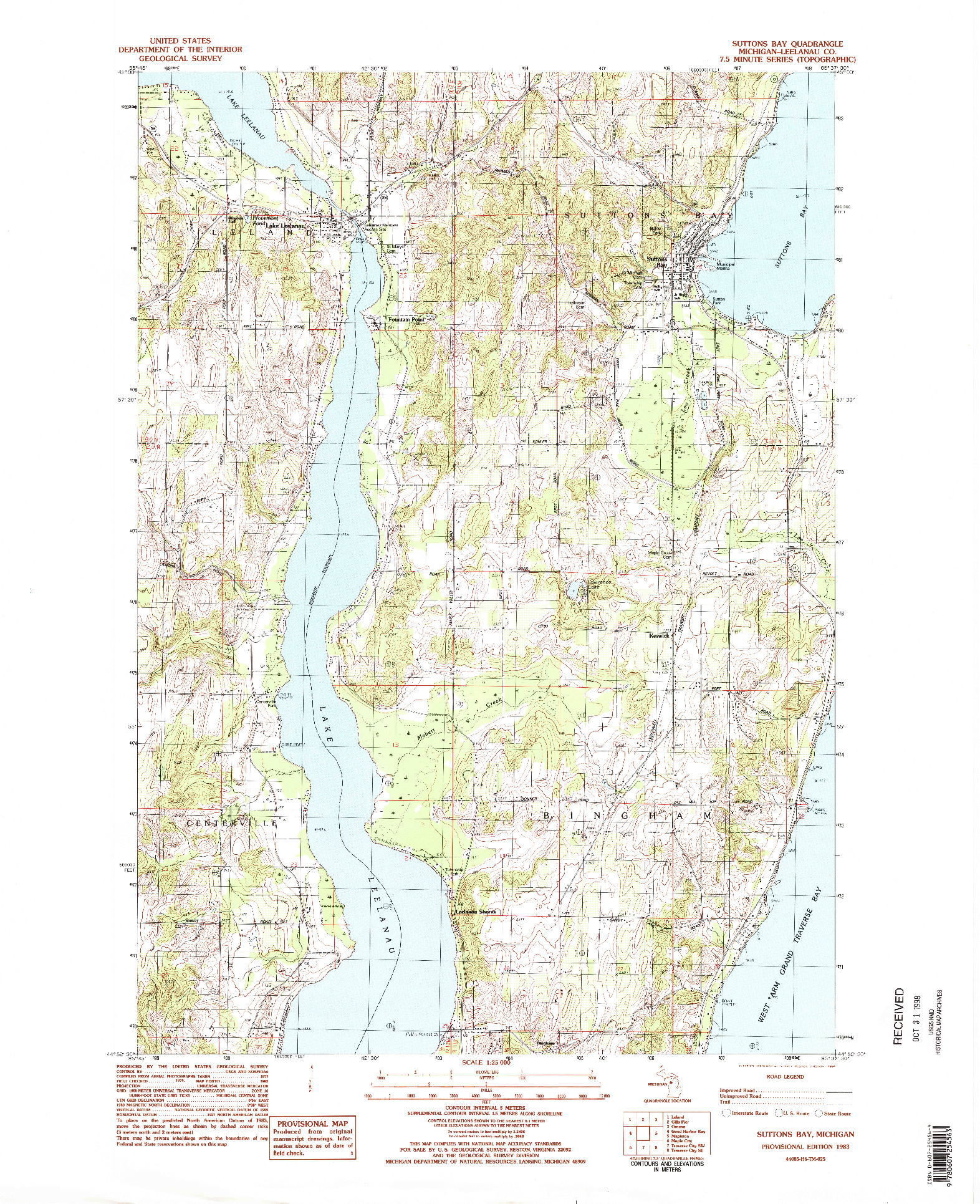 USGS 1:25000-SCALE QUADRANGLE FOR SUTTONS BAY, MI 1983