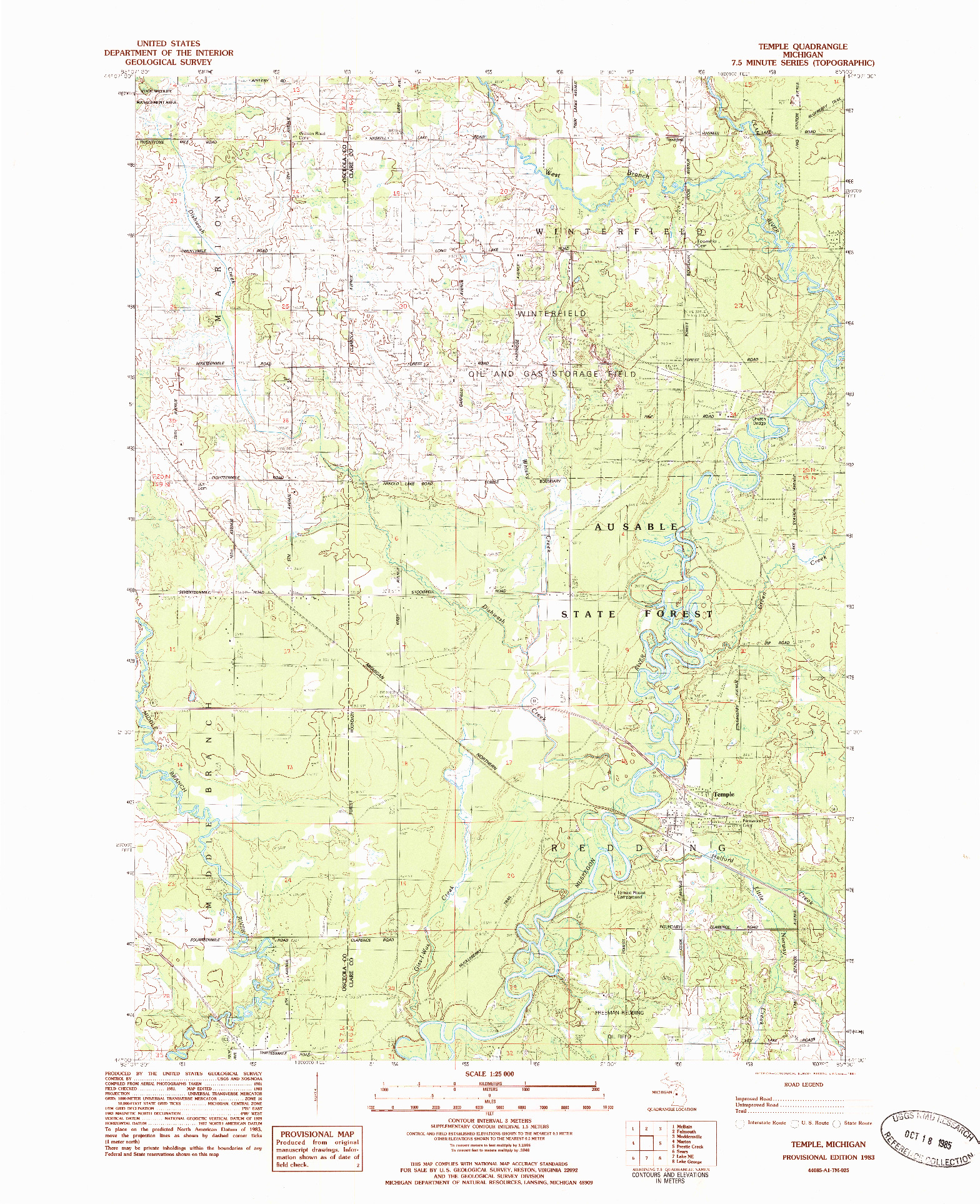 USGS 1:25000-SCALE QUADRANGLE FOR TEMPLE, MI 1983