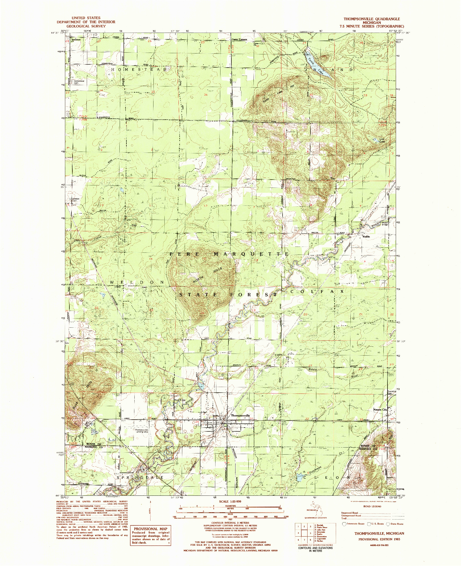 USGS 1:25000-SCALE QUADRANGLE FOR THOMPSONVILLE, MI 1983