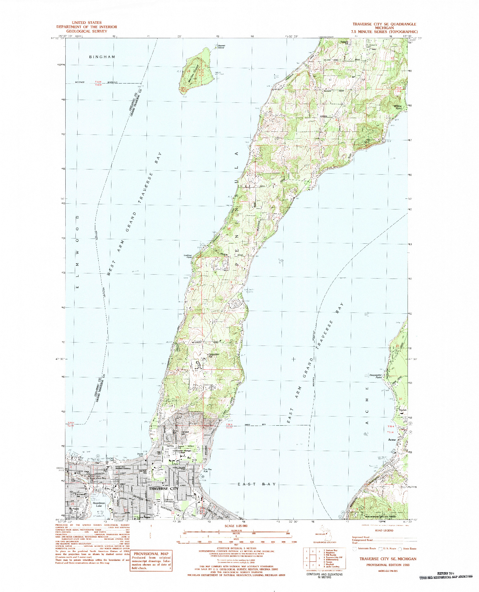 USGS 1:25000-SCALE QUADRANGLE FOR TRAVERSE CITY SE, MI 1983