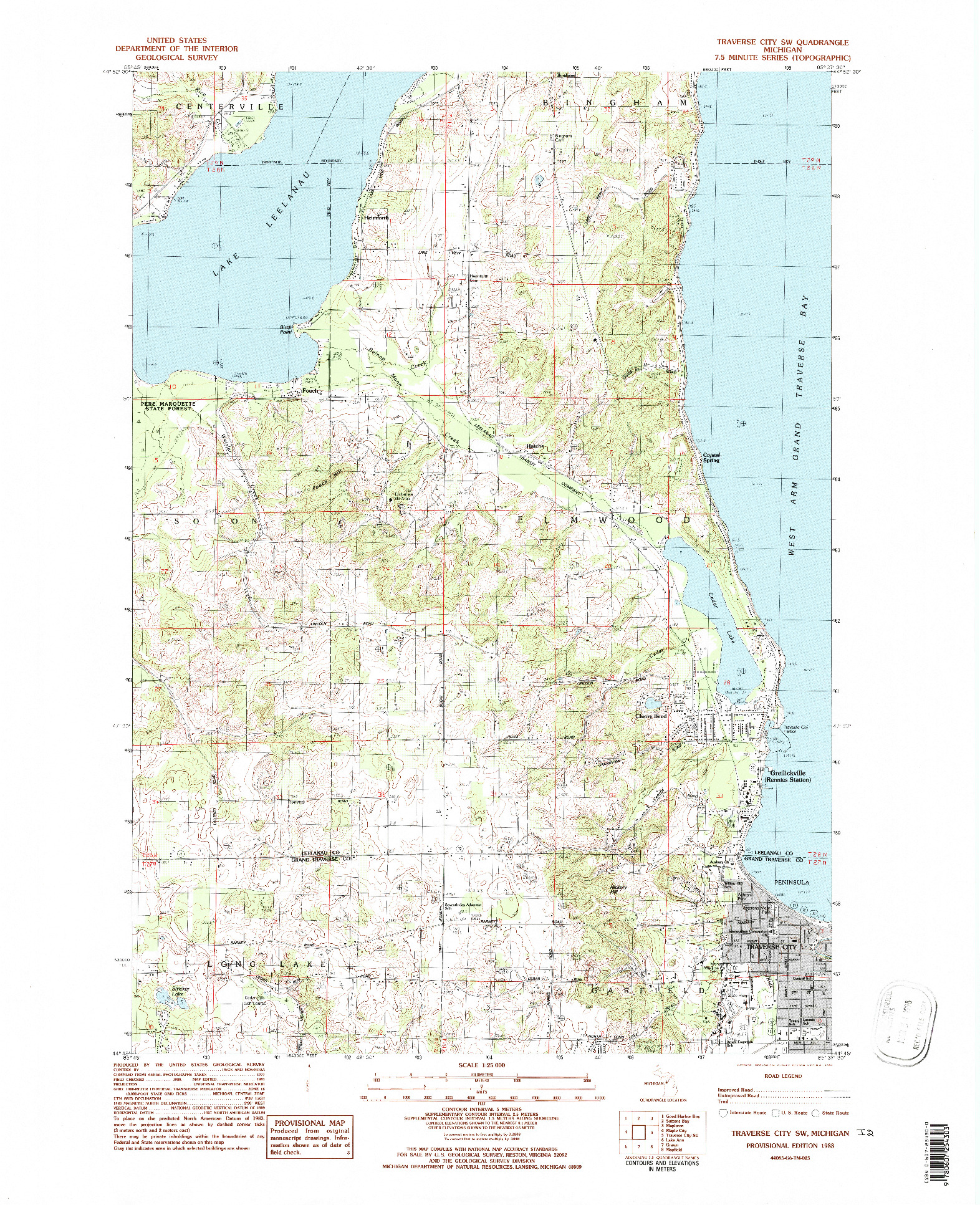 USGS 1:25000-SCALE QUADRANGLE FOR TRAVERSE CITY SW, MI 1983