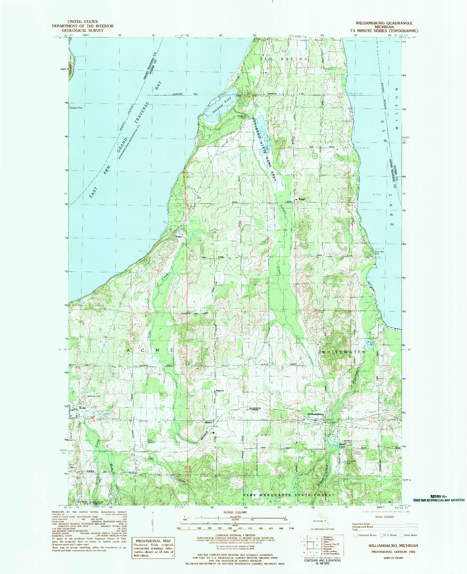 USGS 1:25000-SCALE QUADRANGLE FOR WILLIAMSBURG, MI 1983