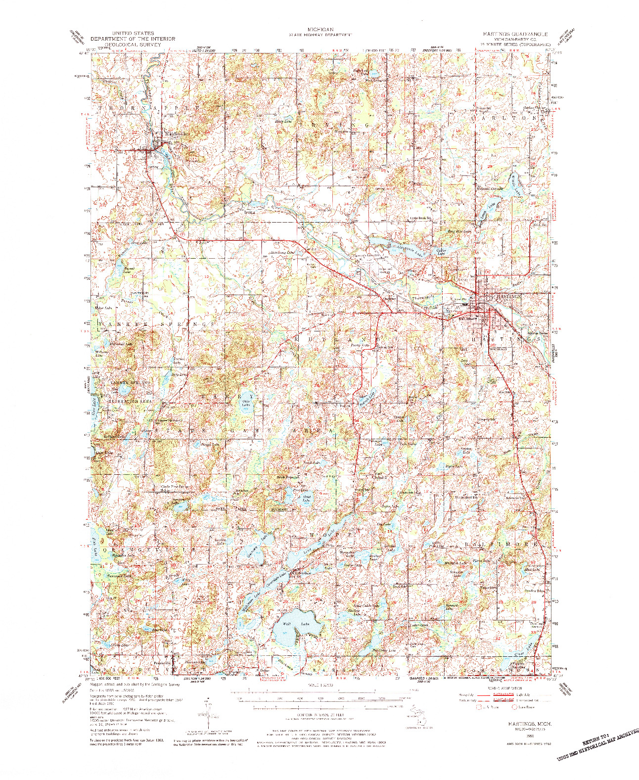 USGS 1:62500-SCALE QUADRANGLE FOR HASTINGS, MI 1951