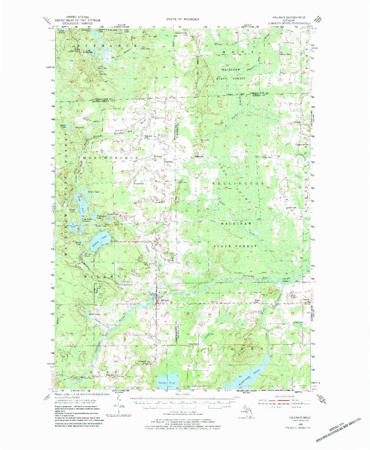 USGS 1:62500-SCALE QUADRANGLE FOR HILLMAN, MI 1955