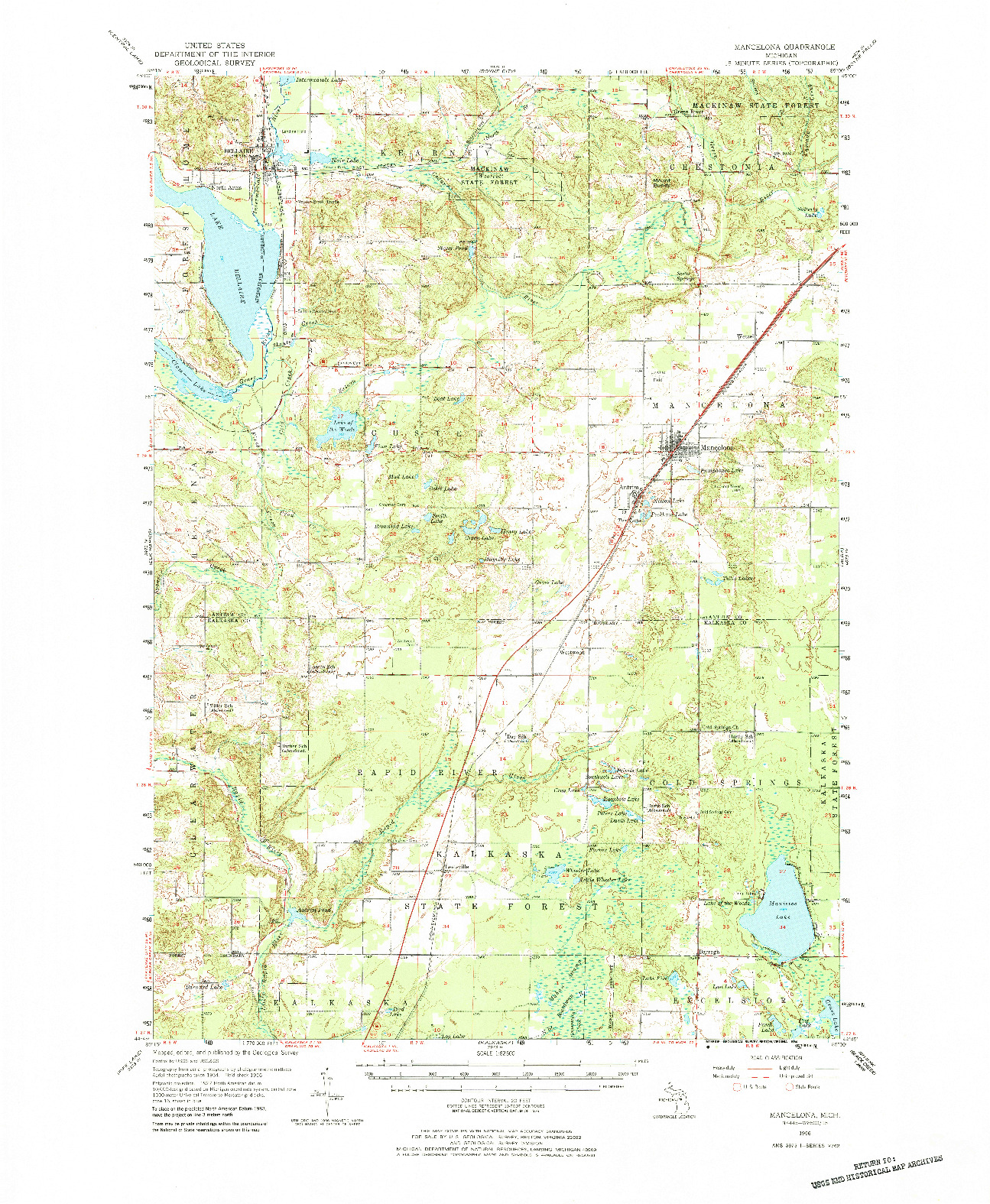 USGS 1:62500-SCALE QUADRANGLE FOR MANCELONA, MI 1956