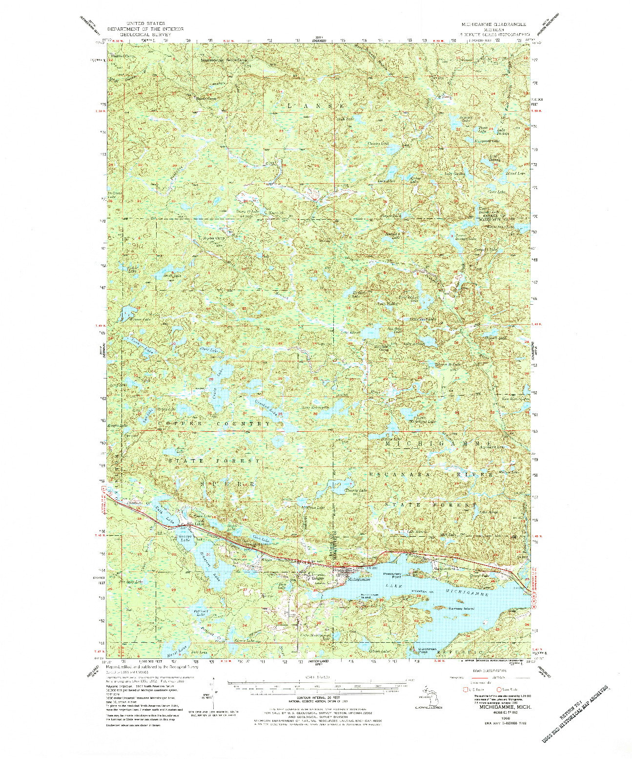 USGS 1:62500-SCALE QUADRANGLE FOR MICHIGAMME, MI 1956