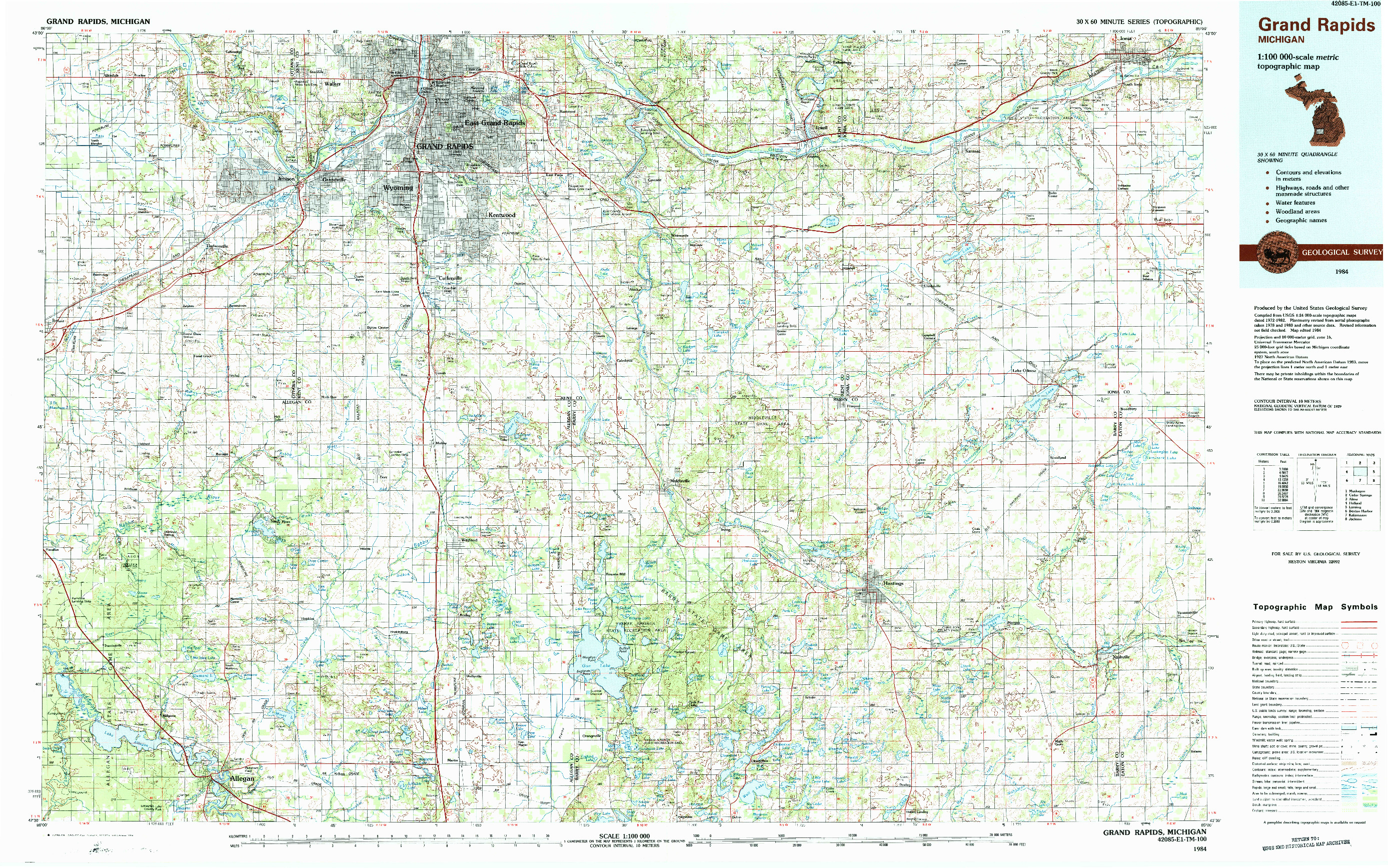 USGS 1:100000-SCALE QUADRANGLE FOR GRAND RAPIDS, MI 1984