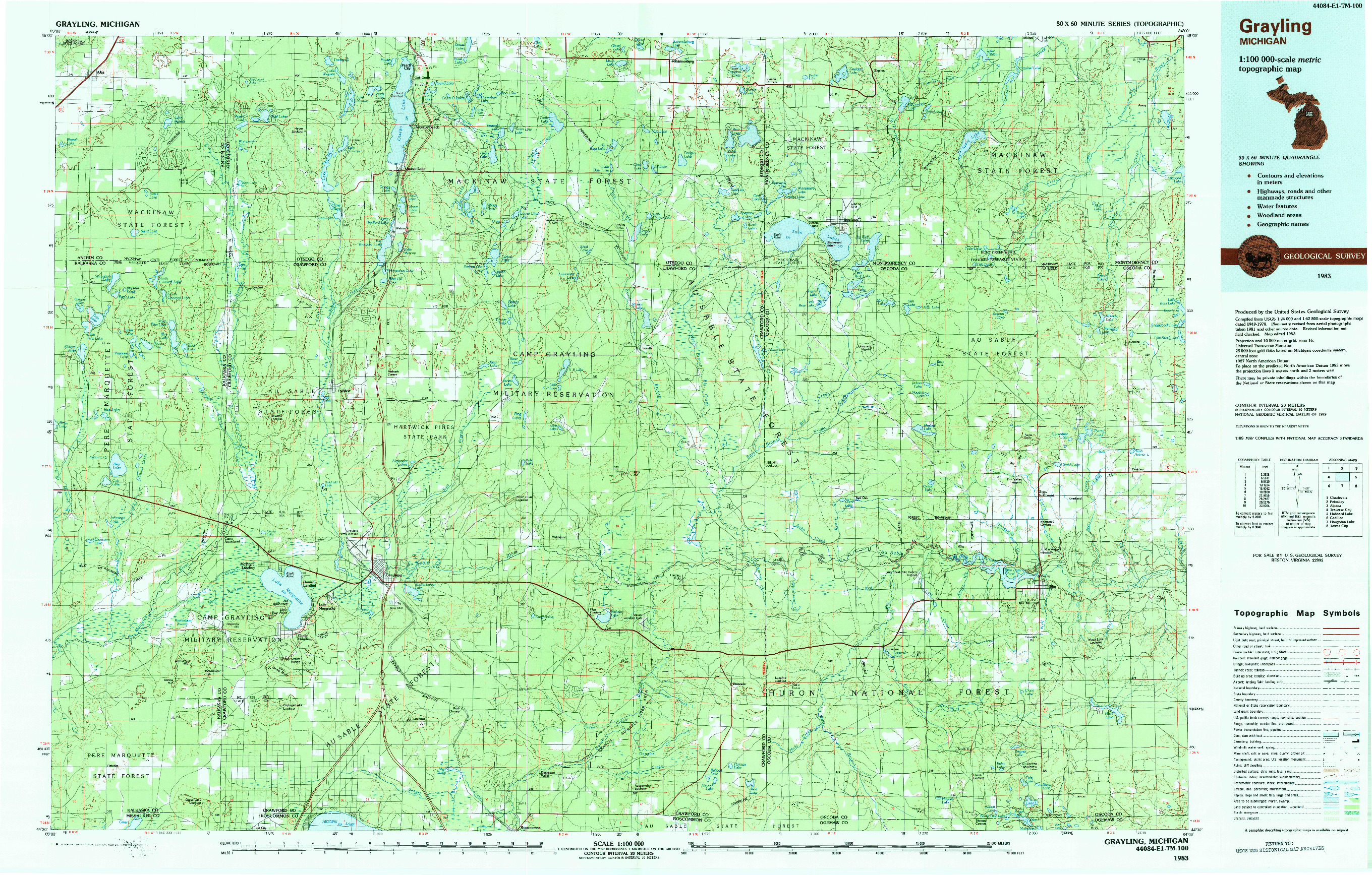 USGS 1:100000-SCALE QUADRANGLE FOR GRAYLING, MI 1983