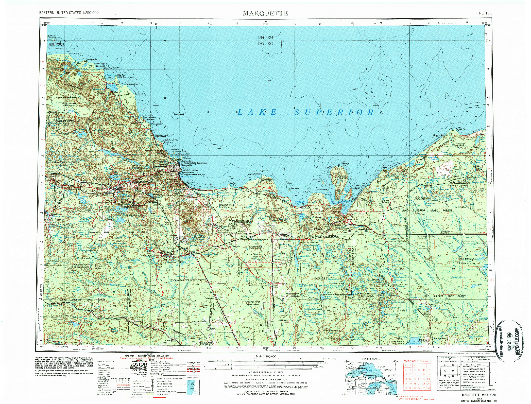 USGS 1:250000-SCALE QUADRANGLE FOR MARQUETTE, MI 1958