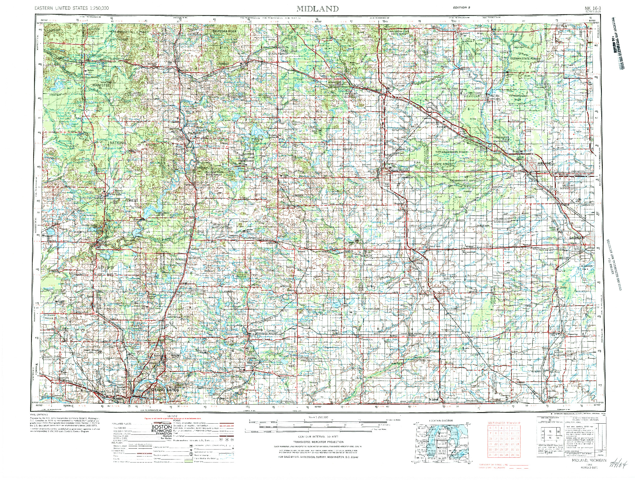 USGS 1:250000-SCALE QUADRANGLE FOR MIDLAND, MI 1954