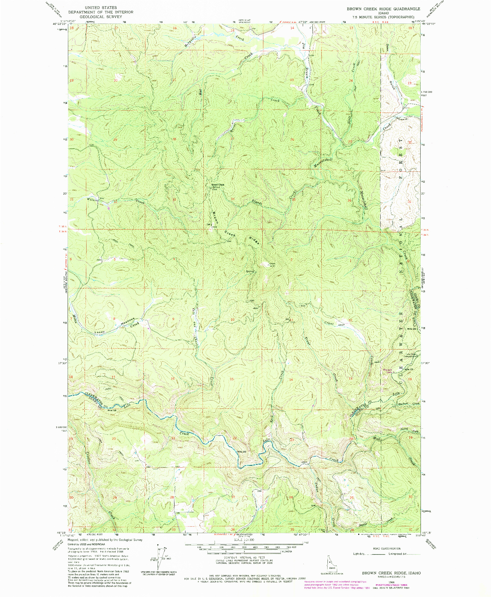 USGS 1:24000-SCALE QUADRANGLE FOR BROWN CREEK RIDGE, ID 1966