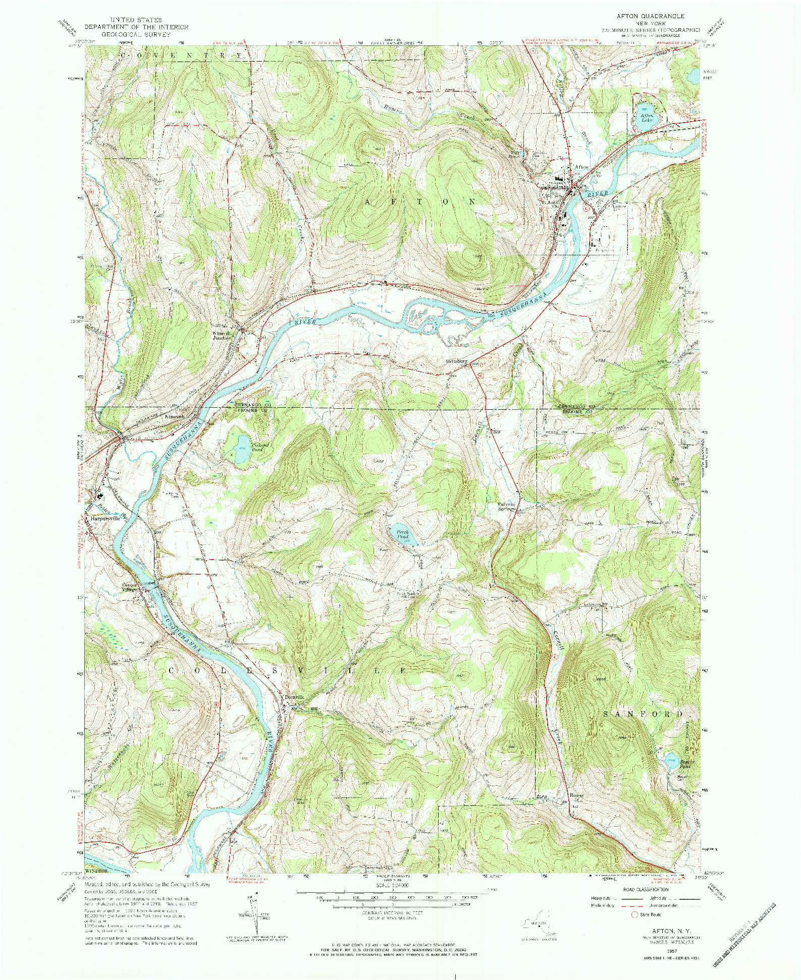 USGS 1:24000-SCALE QUADRANGLE FOR AFTON, NY 1957