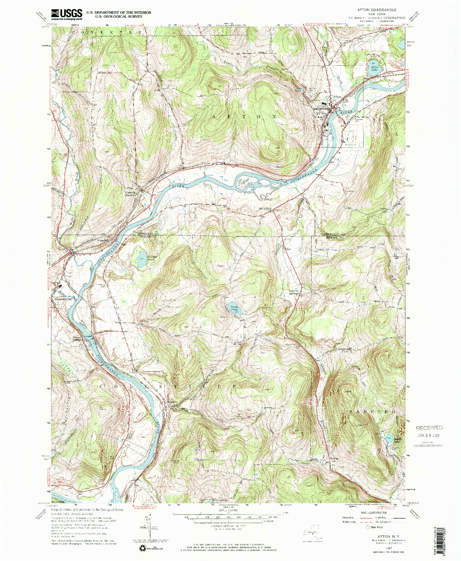 USGS 1:24000-SCALE QUADRANGLE FOR AFTON, NY 1957