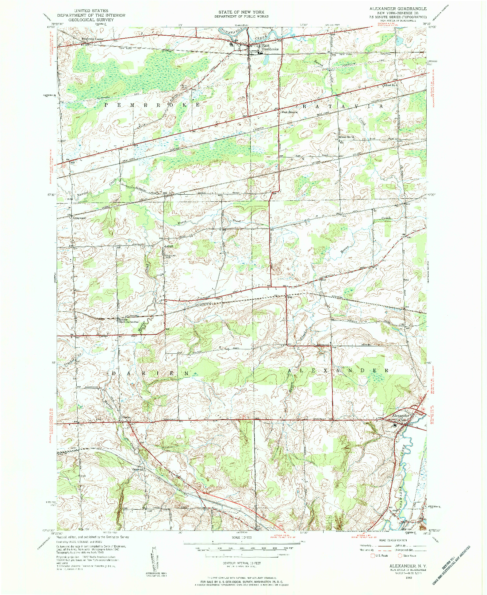 USGS 1:24000-SCALE QUADRANGLE FOR ALEXANDER, NY 1949