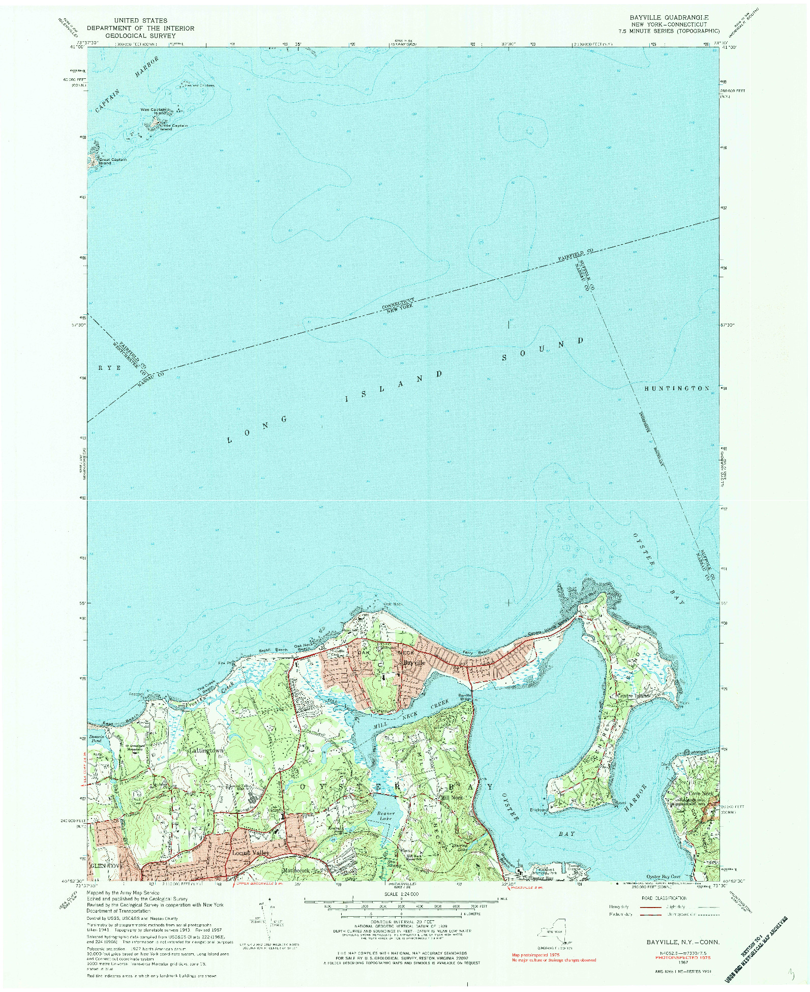 USGS 1:24000-SCALE QUADRANGLE FOR BAYVILLE, NY 1967