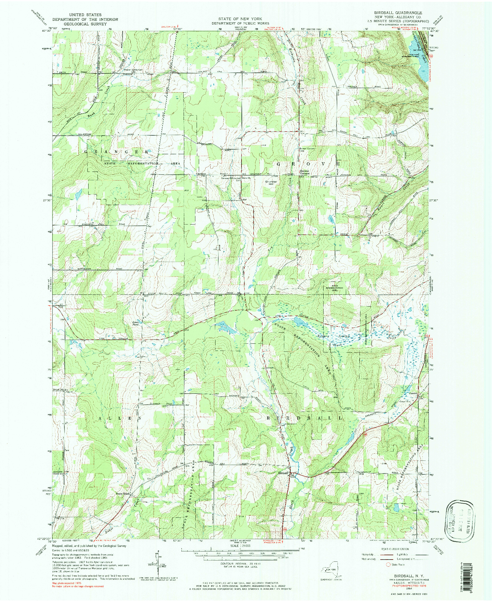 USGS 1:24000-SCALE QUADRANGLE FOR BIRDSALL, NY 1964