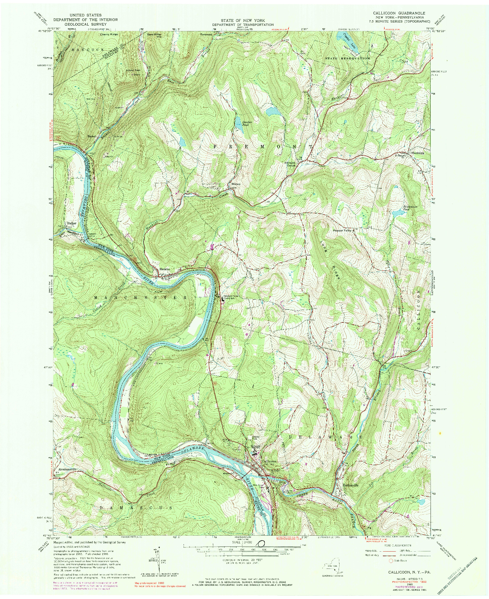 USGS 1:24000-SCALE QUADRANGLE FOR CALLICOON, NY 1965