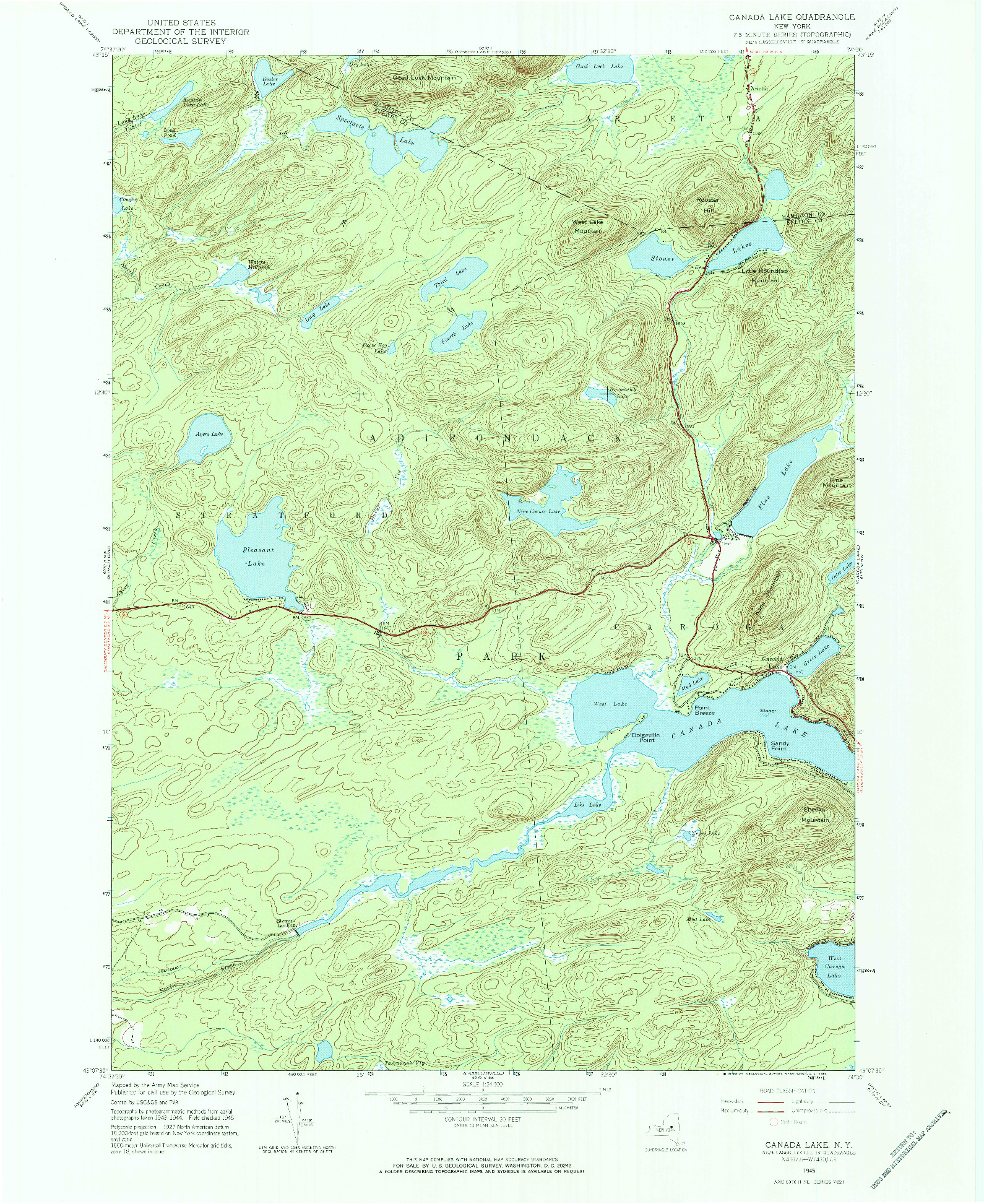 USGS 1:24000-SCALE QUADRANGLE FOR CANADA LAKE, NY 1945