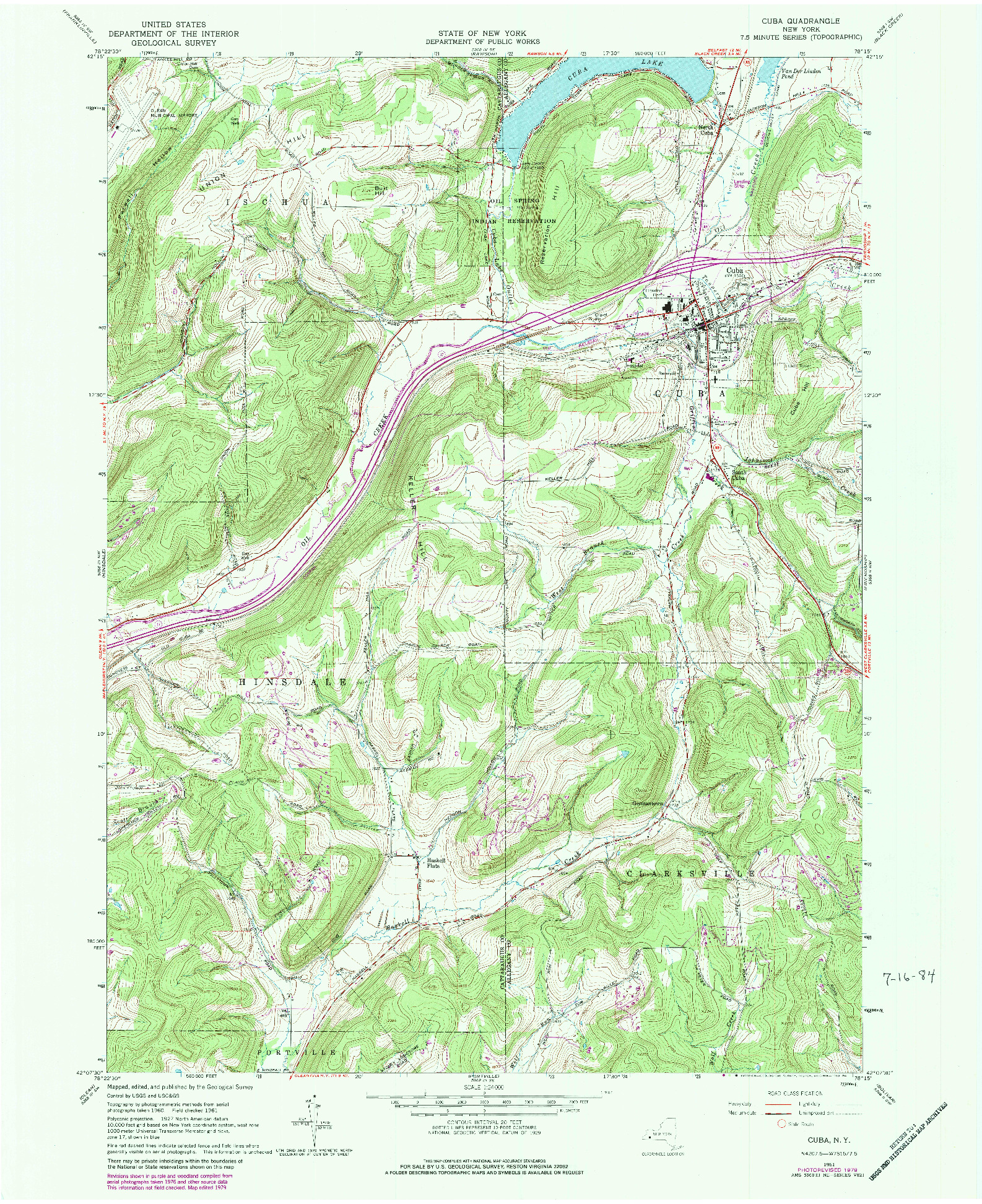 USGS 1:24000-SCALE QUADRANGLE FOR CUBA, NY 1961