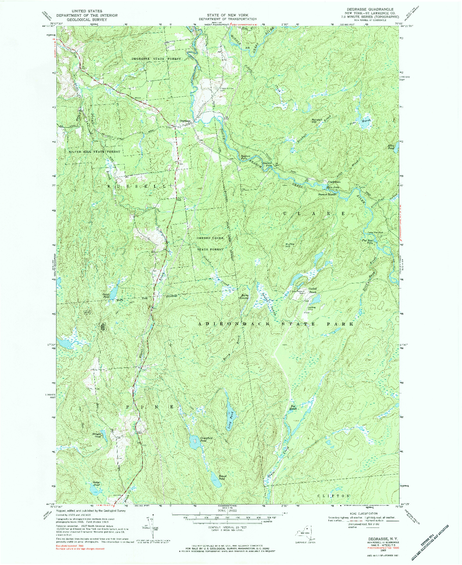 USGS 1:24000-SCALE QUADRANGLE FOR DEGRASSE, NY 1969