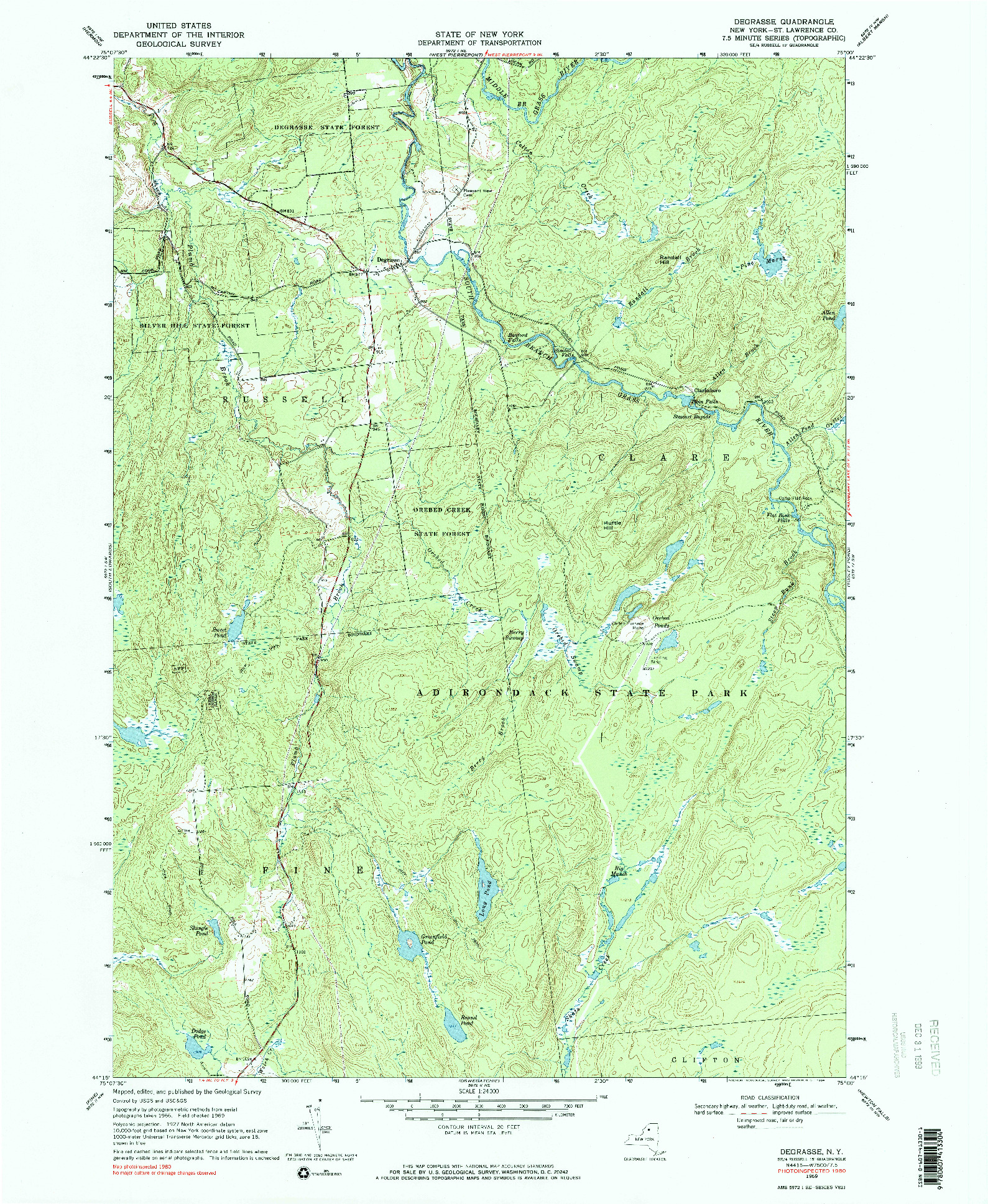 USGS 1:24000-SCALE QUADRANGLE FOR DEGRASSE, NY 1969