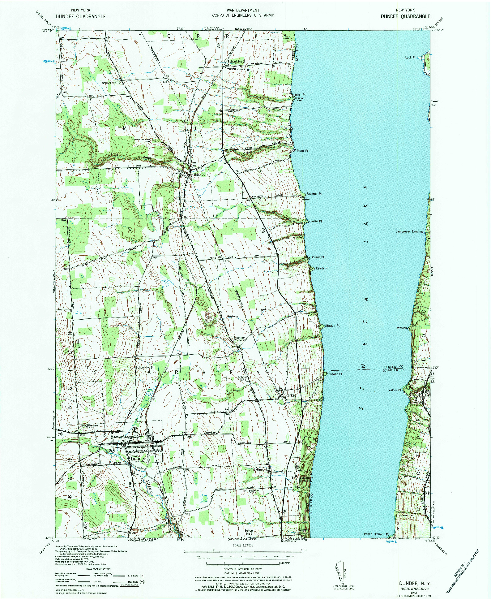 USGS 1:24000-SCALE QUADRANGLE FOR DUNDEE, NY 1942