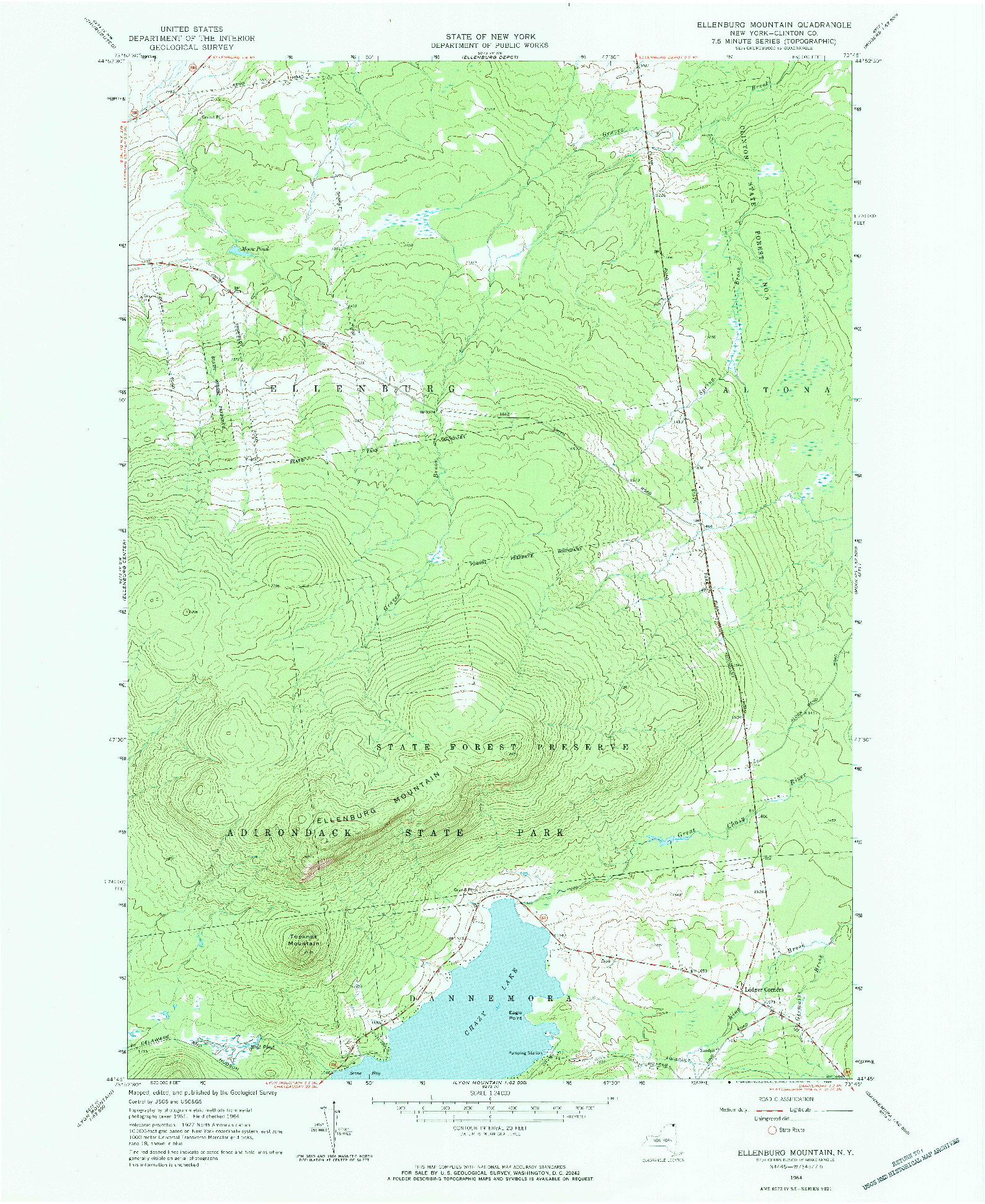 USGS 1:24000-SCALE QUADRANGLE FOR ELLENBURG MOUNTAIN, NY 1964