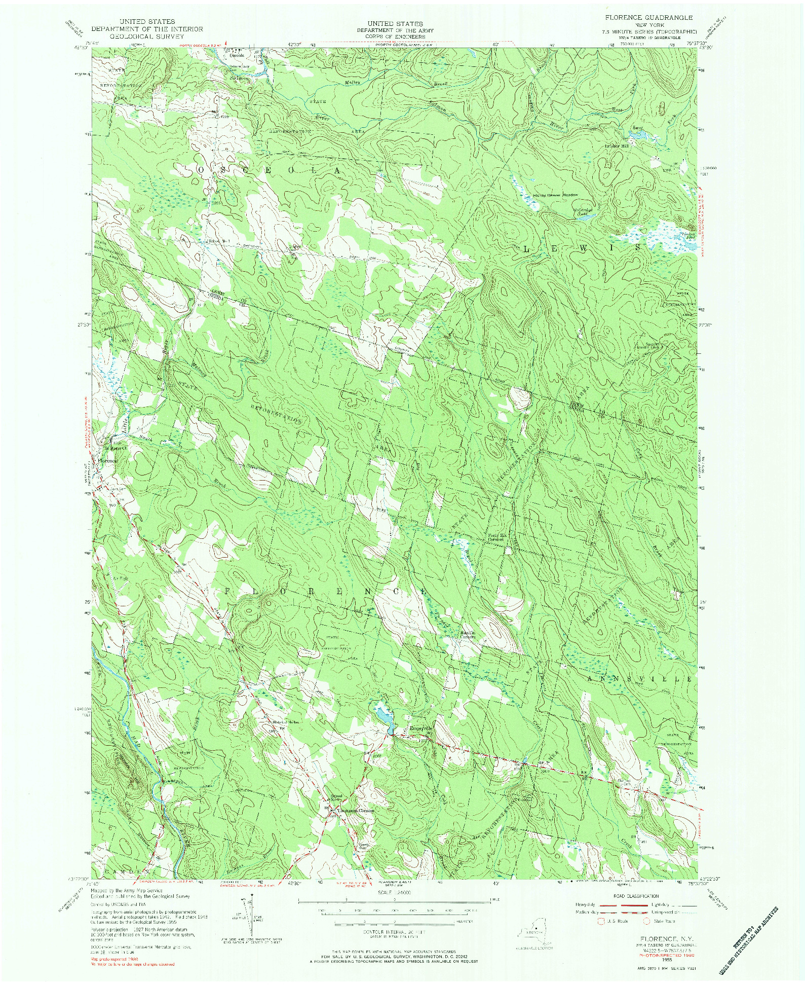 USGS 1:24000-SCALE QUADRANGLE FOR FLORENCE, NY 1955