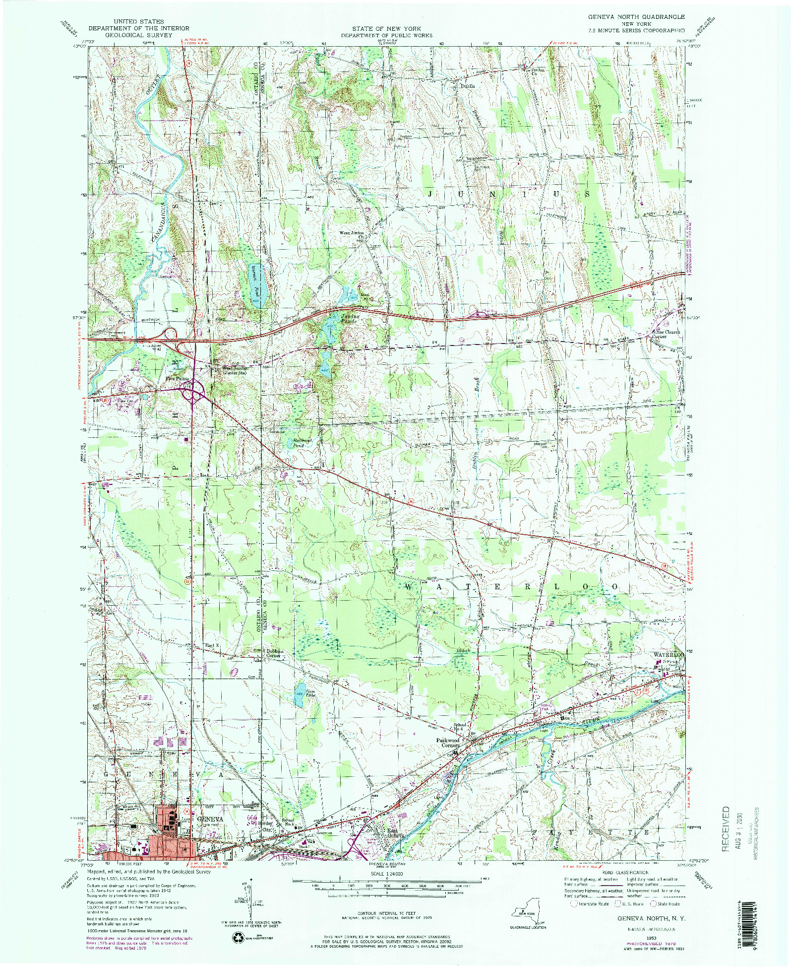 USGS 1:24000-SCALE QUADRANGLE FOR GENEVA NORTH, NY 1953