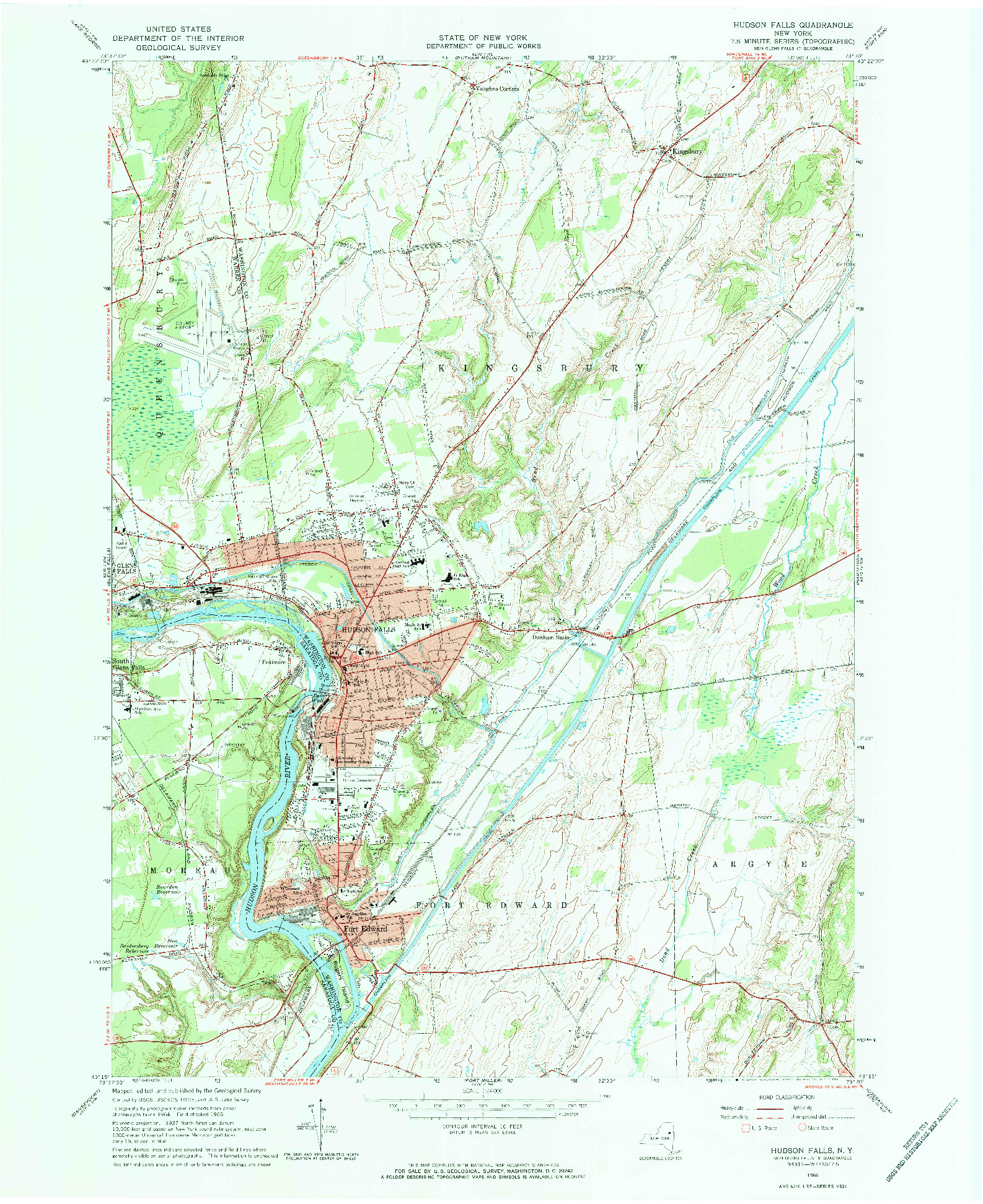 USGS 1:24000-SCALE QUADRANGLE FOR HUDSON FALLS, NY 1966