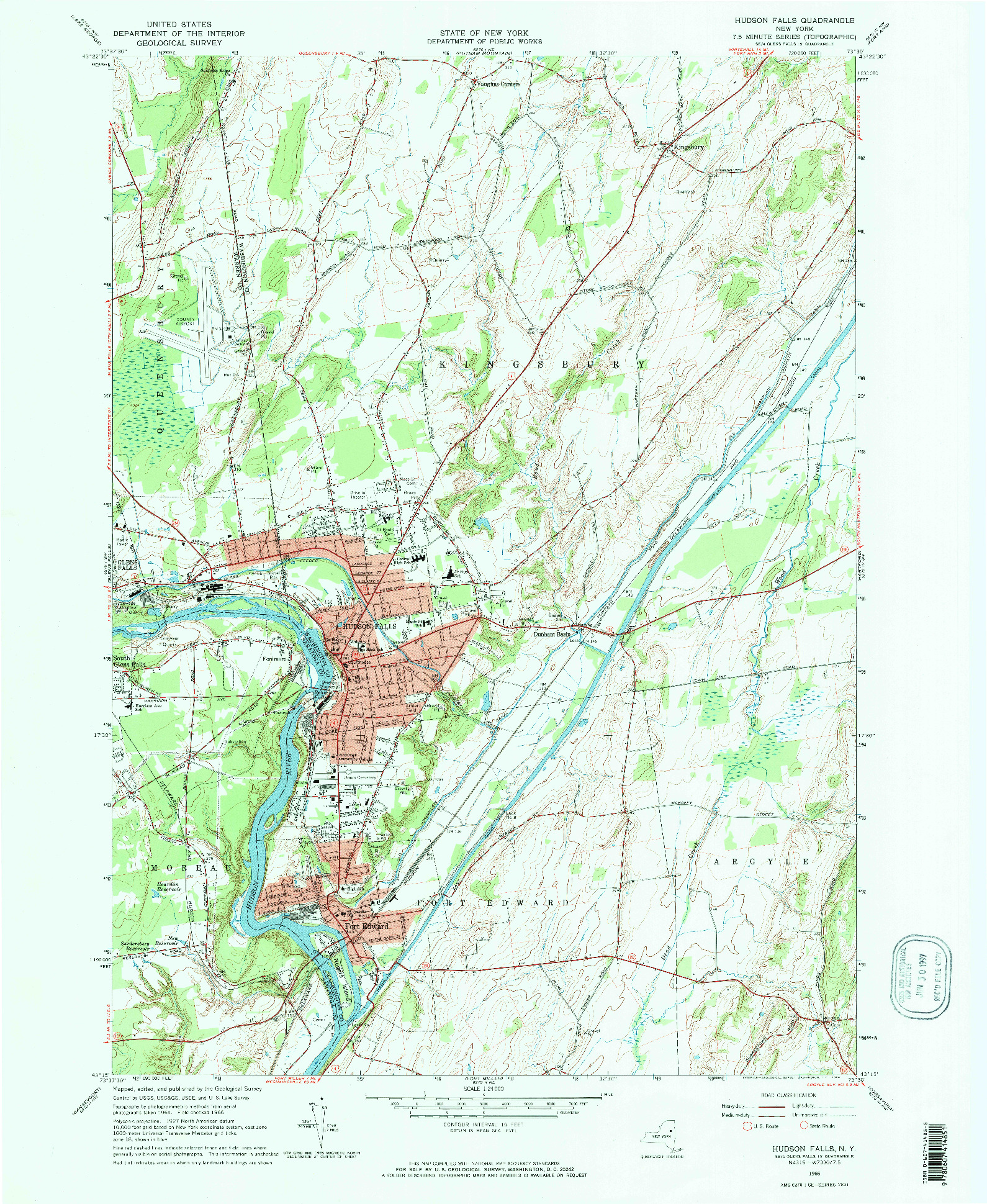 USGS 1:24000-SCALE QUADRANGLE FOR HUDSON FALLS, NY 1966