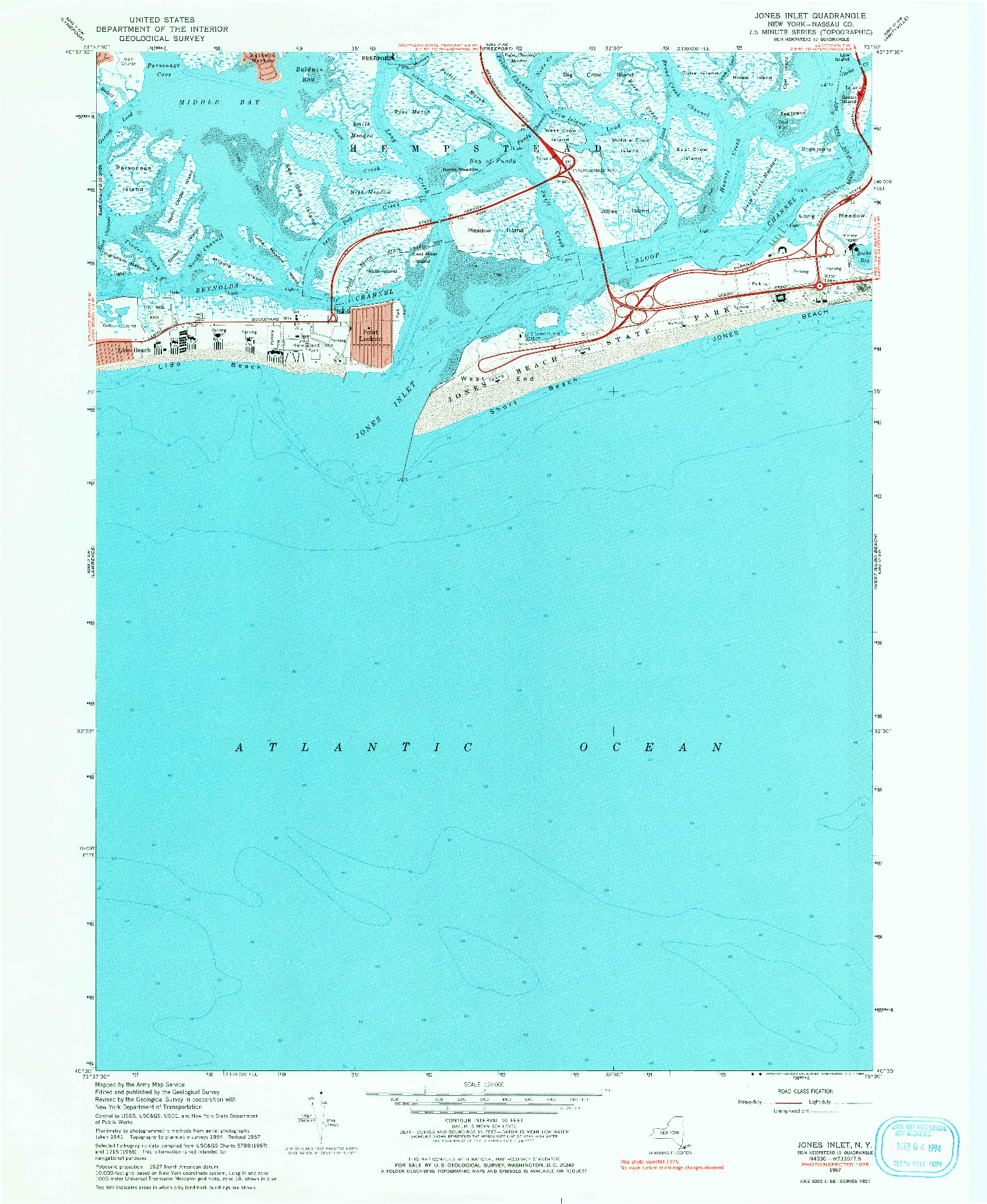 USGS 1:24000-SCALE QUADRANGLE FOR JONES INLET, NY 1967