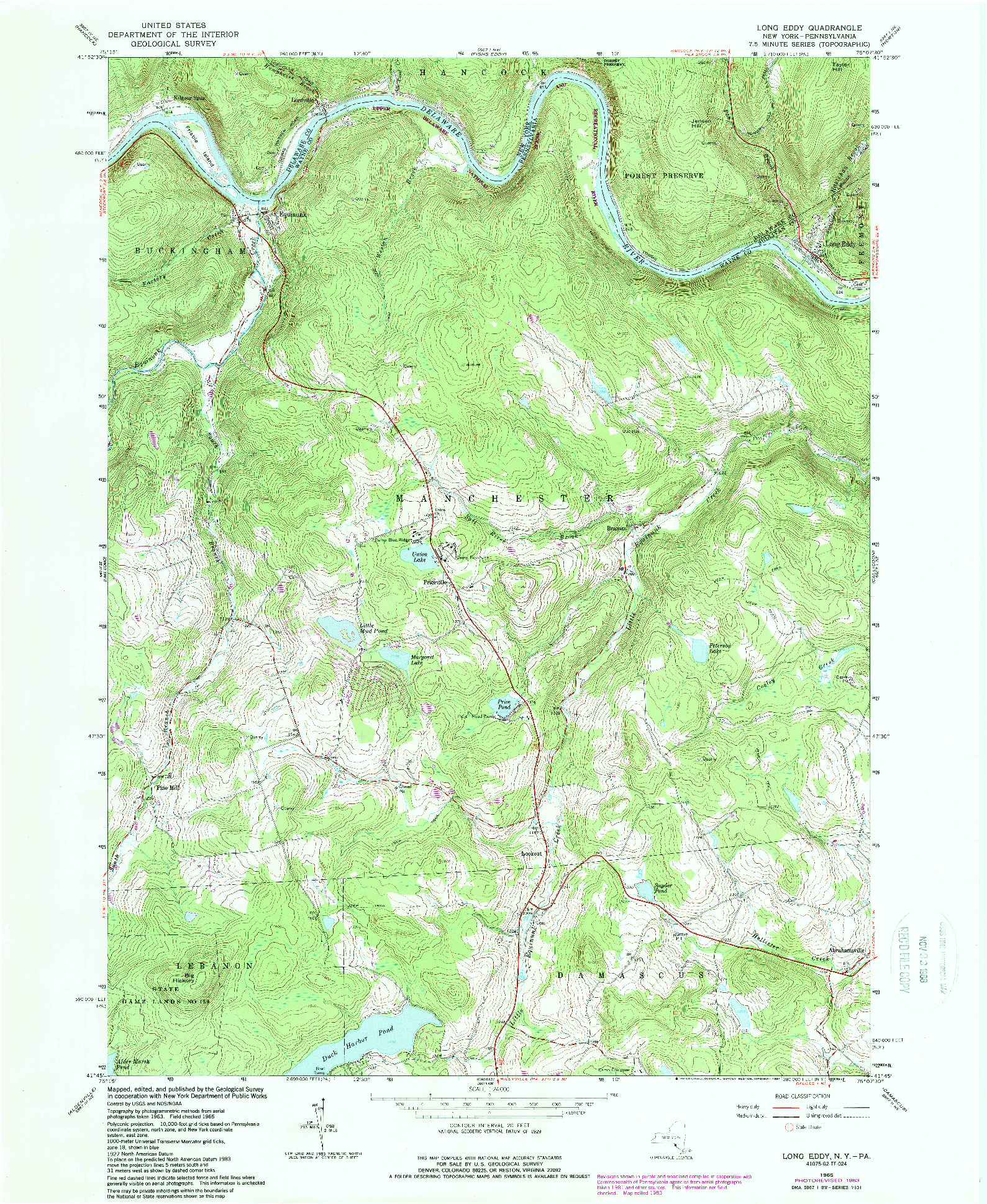 USGS 1:24000-SCALE QUADRANGLE FOR LONG EDDY, NY 1965
