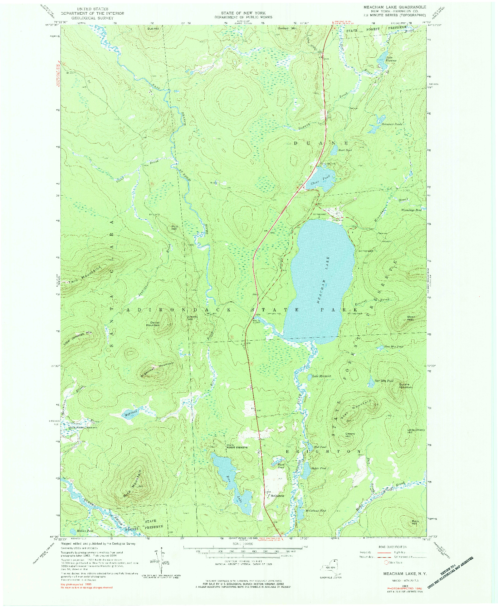 USGS 1:24000-SCALE QUADRANGLE FOR MEACHAM LAKE, NY 1964