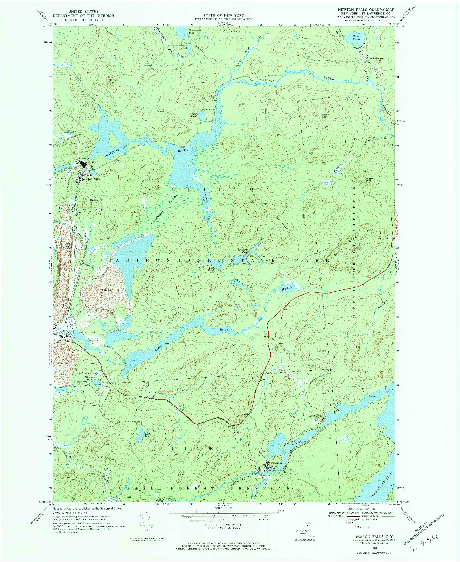 USGS 1:24000-SCALE QUADRANGLE FOR NEWTON FALLS, NY 1968