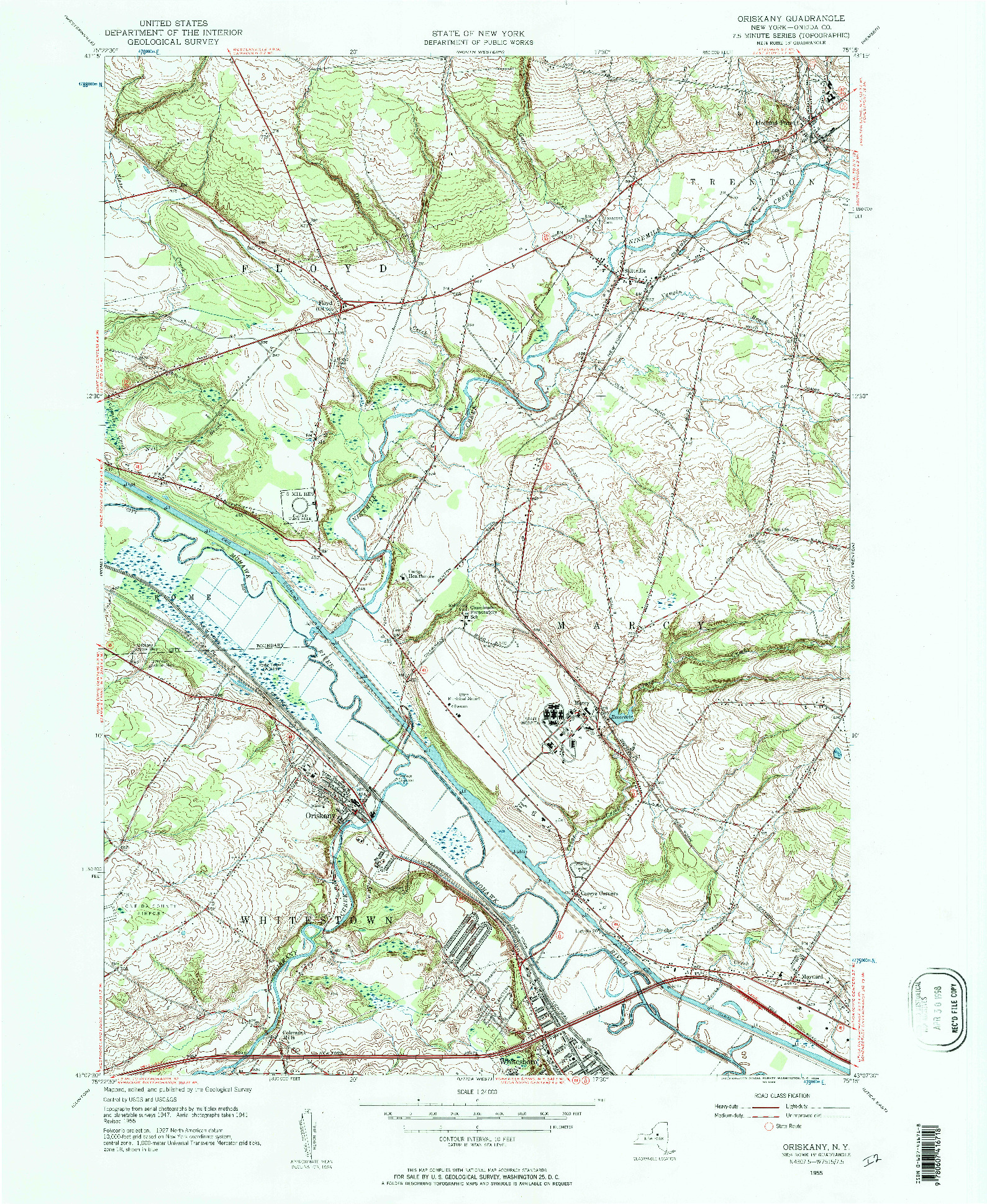 USGS 1:24000-SCALE QUADRANGLE FOR ORISKANY, NY 1955