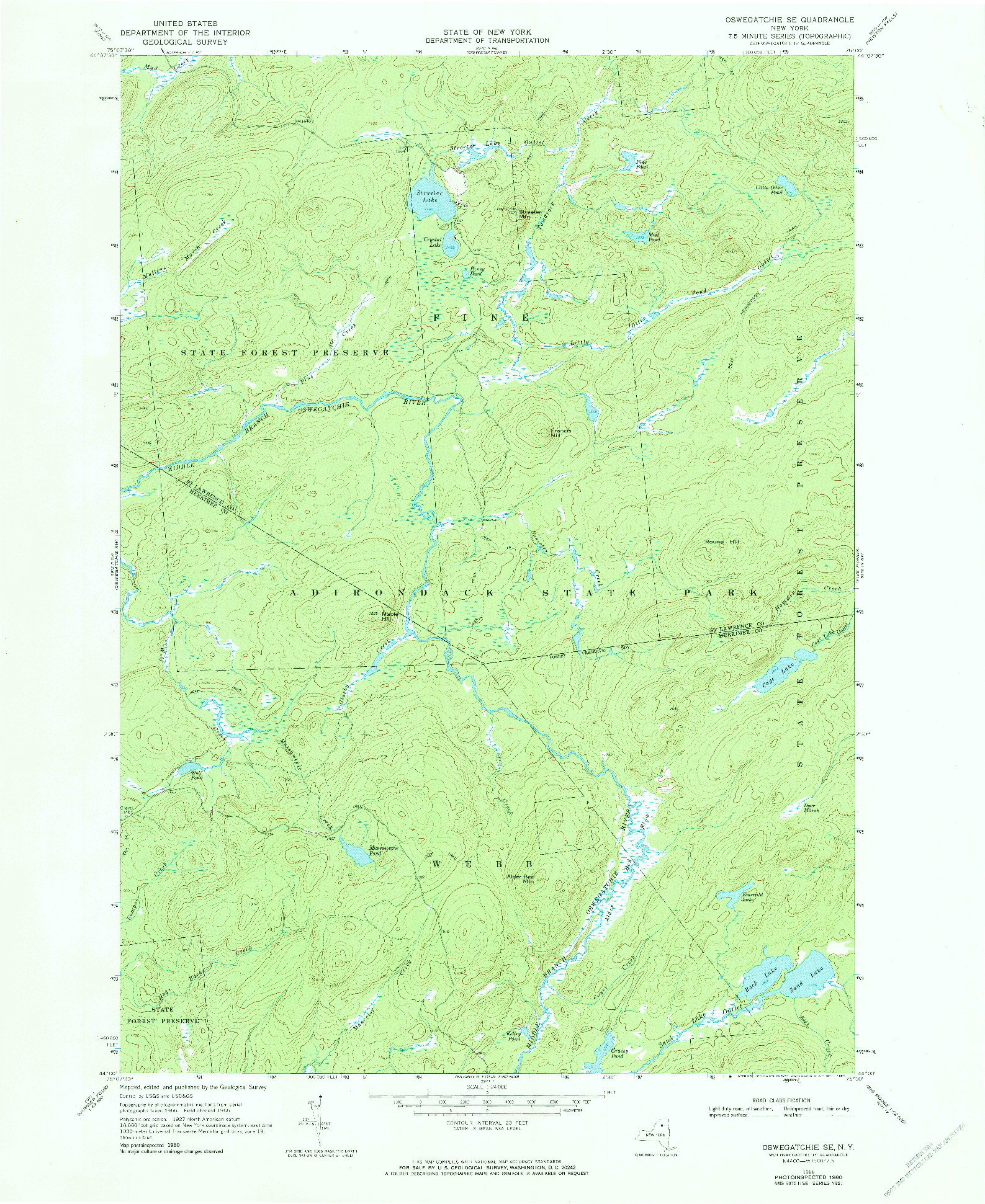 USGS 1:24000-SCALE QUADRANGLE FOR OSWEGATCHIE SE, NY 1966