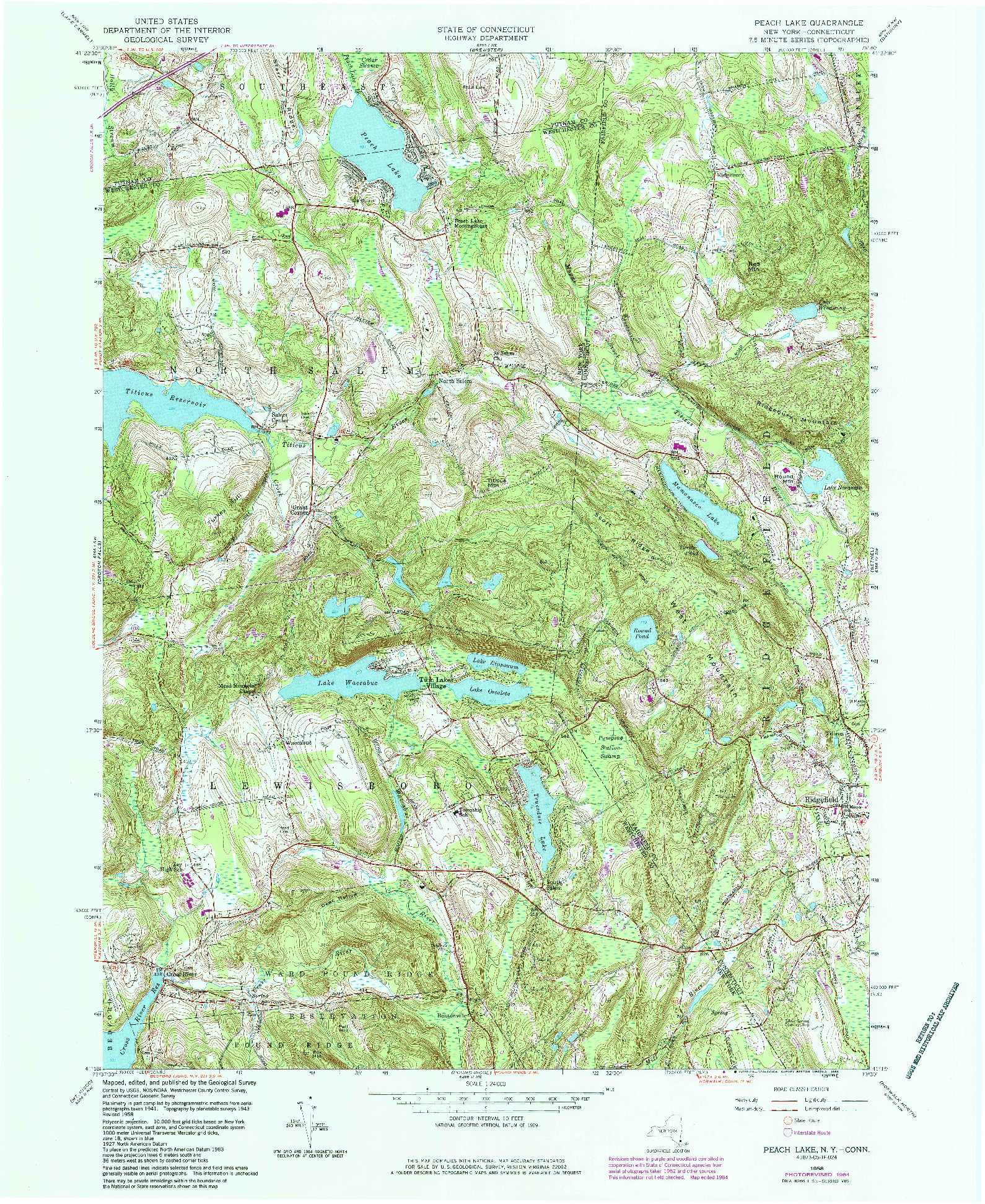 USGS 1:24000-SCALE QUADRANGLE FOR PEACH LAKE, NY 1958