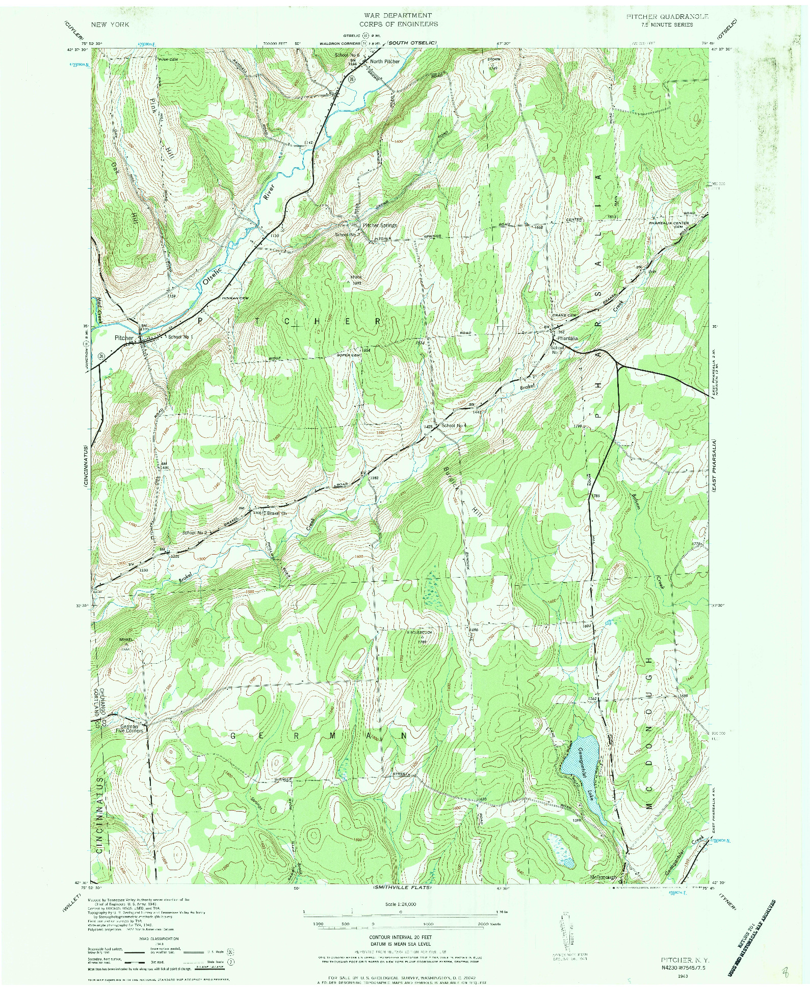 USGS 1:24000-SCALE QUADRANGLE FOR PITCHER, NY 1943