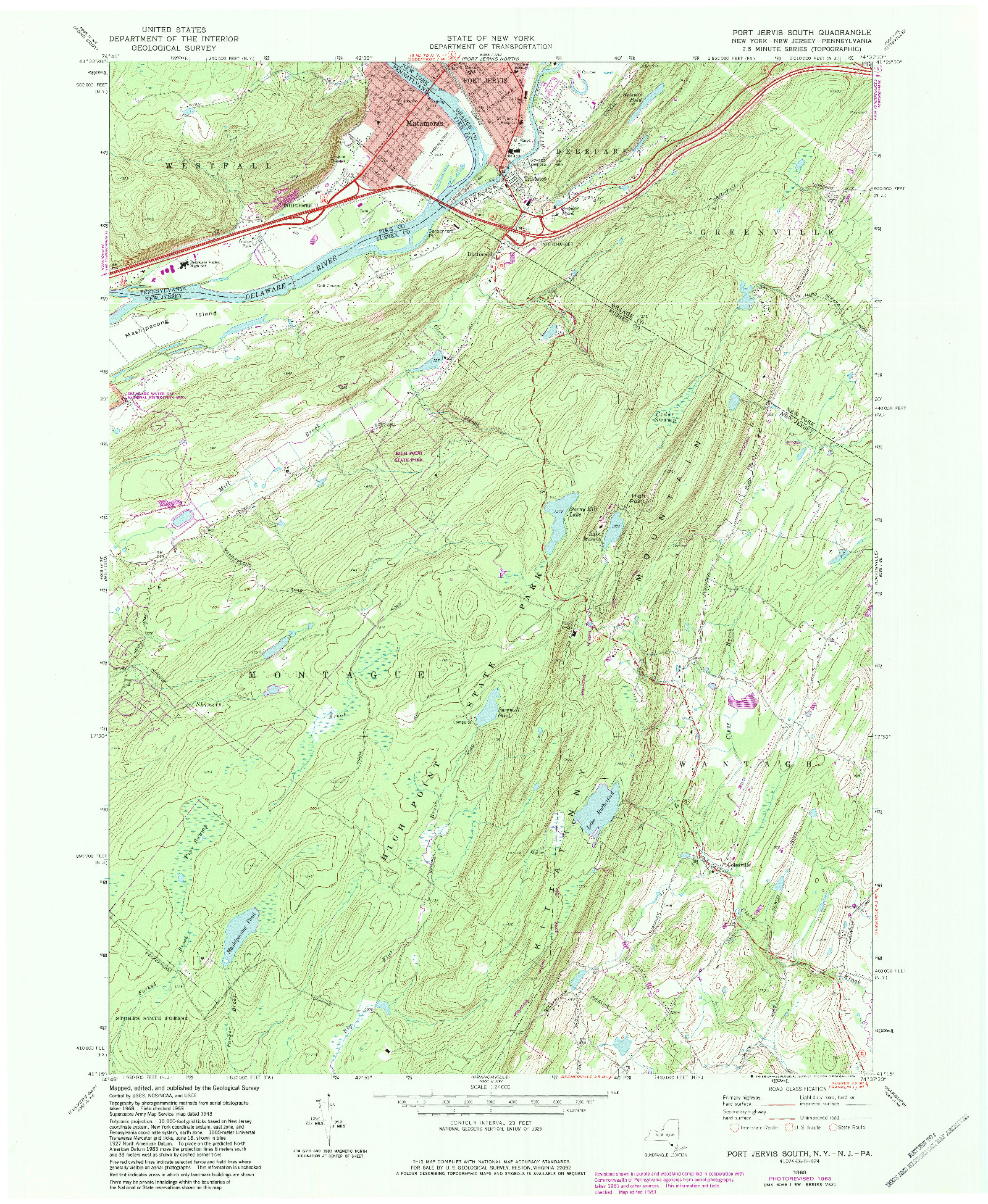 USGS 1:24000-SCALE QUADRANGLE FOR PORT JERVIS SOUTH, NY 1969