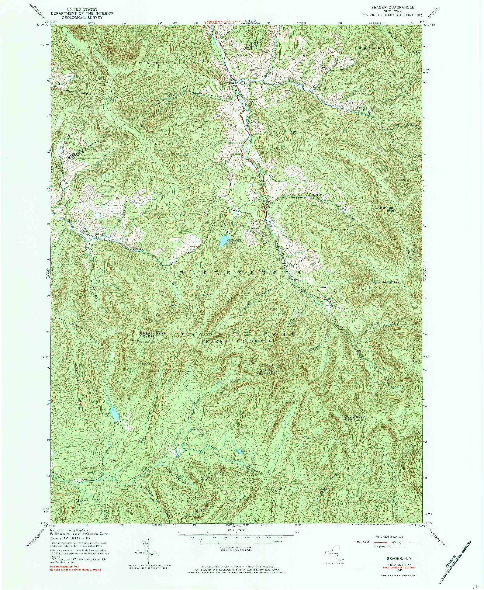 USGS 1:24000-SCALE QUADRANGLE FOR SEAGER, NY 1945