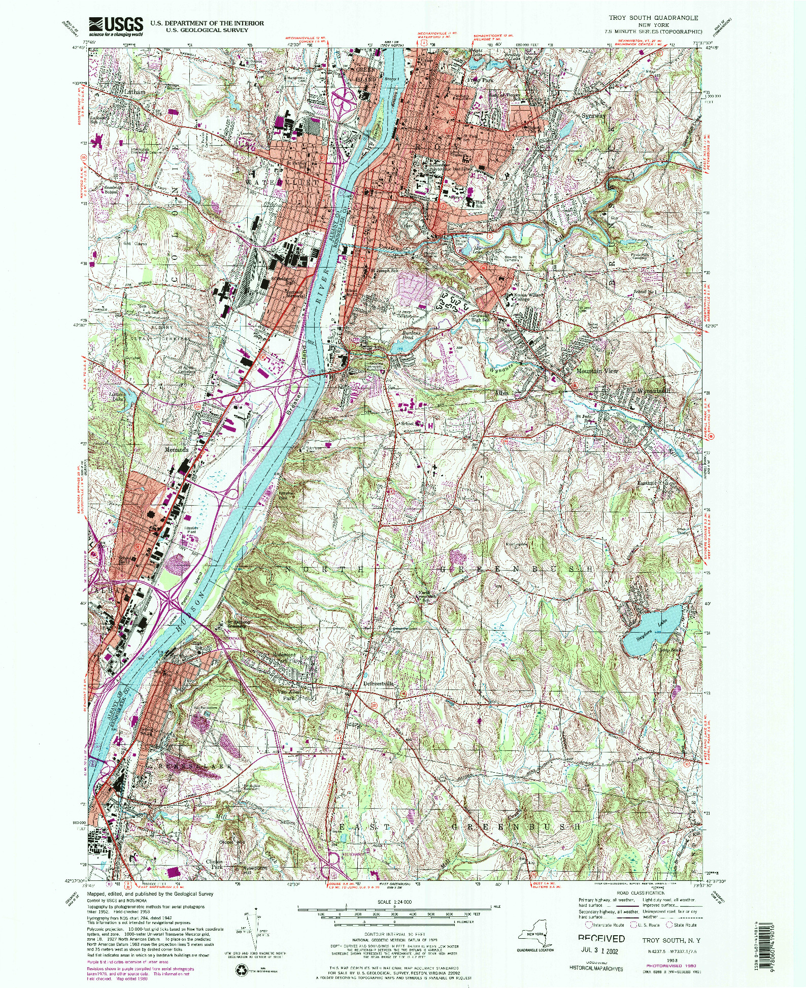 USGS 1:24000-SCALE QUADRANGLE FOR TROY SOUTH, NY 1953