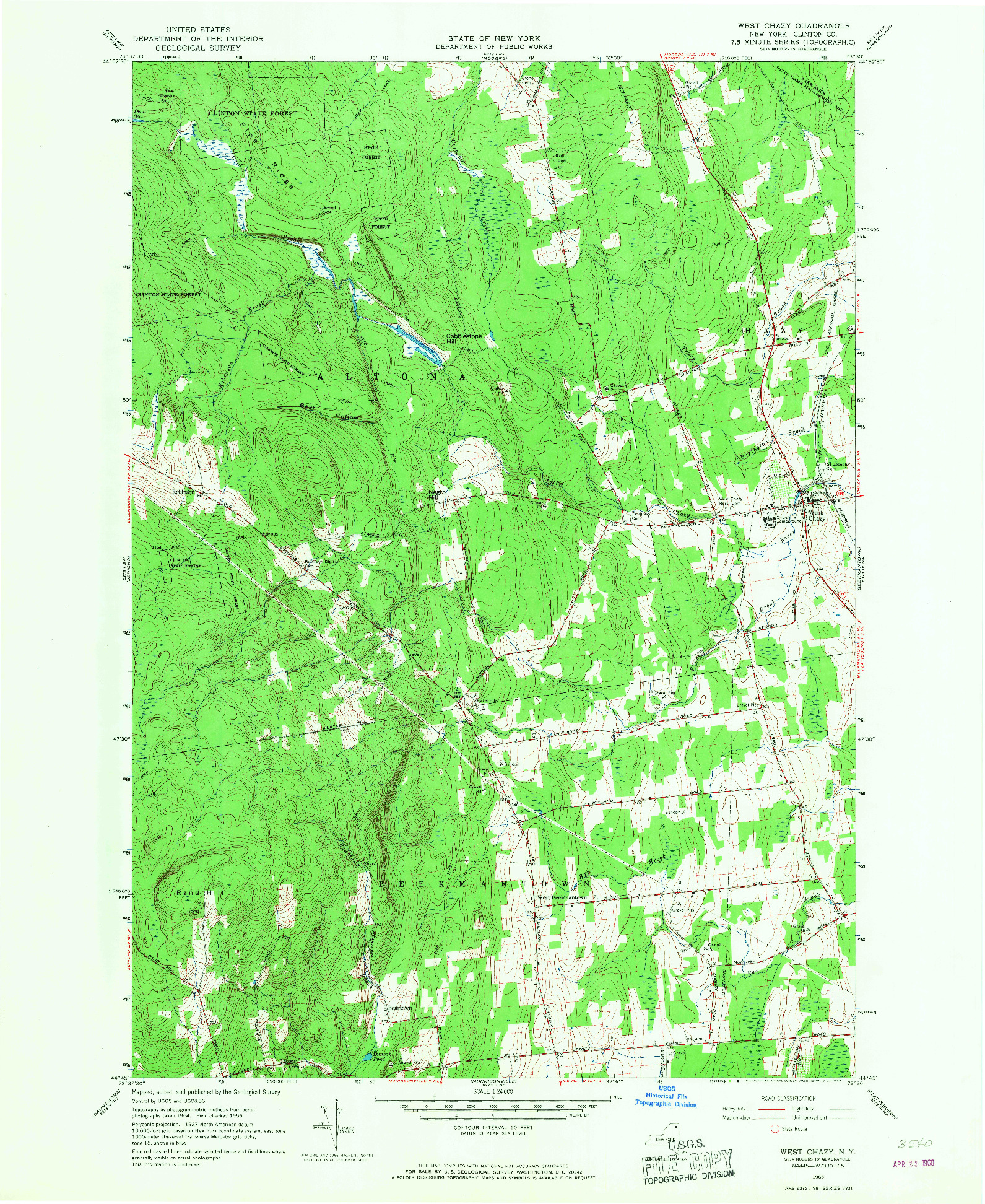 USGS 1:24000-SCALE QUADRANGLE FOR WEST CHAZY, NY 1966