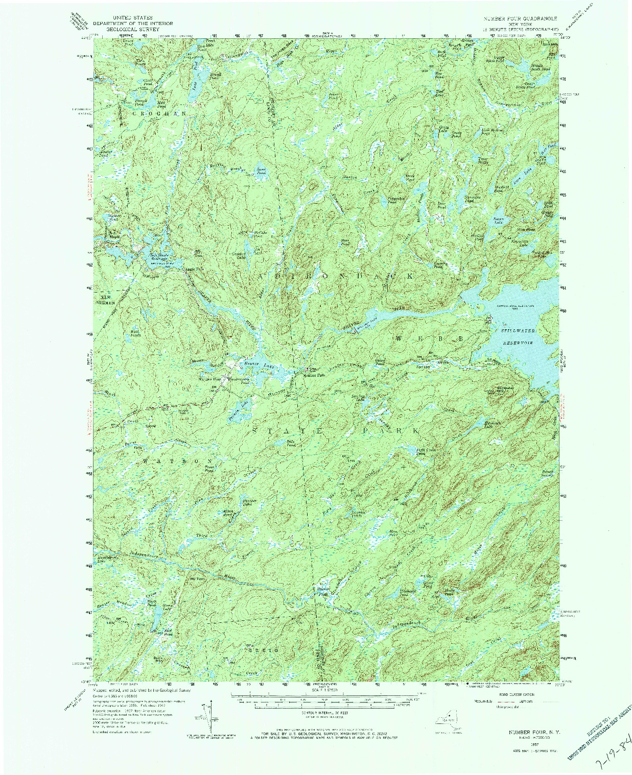 USGS 1:62500-SCALE QUADRANGLE FOR NUMBER FOUR, NY 1957