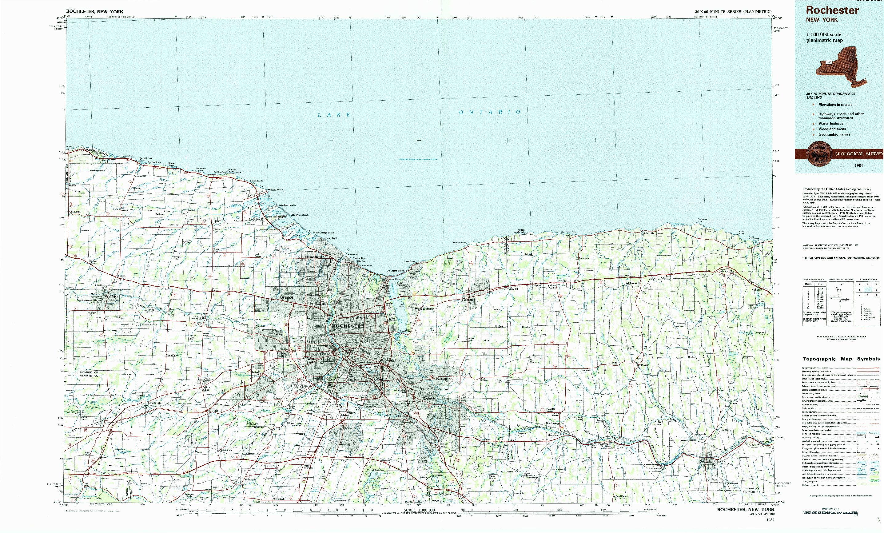 USGS 1:100000-SCALE QUADRANGLE FOR ROCHESTER, NY 1984