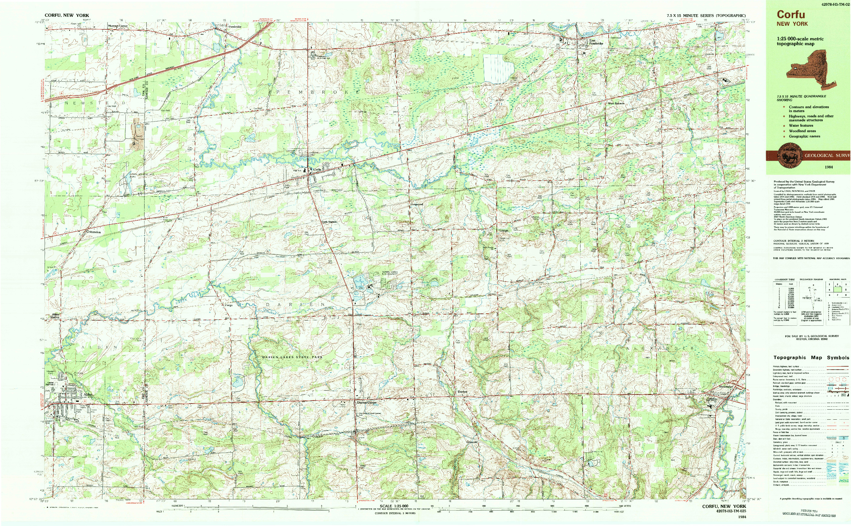 USGS 1:25000-SCALE QUADRANGLE FOR CORFU, NY 1984