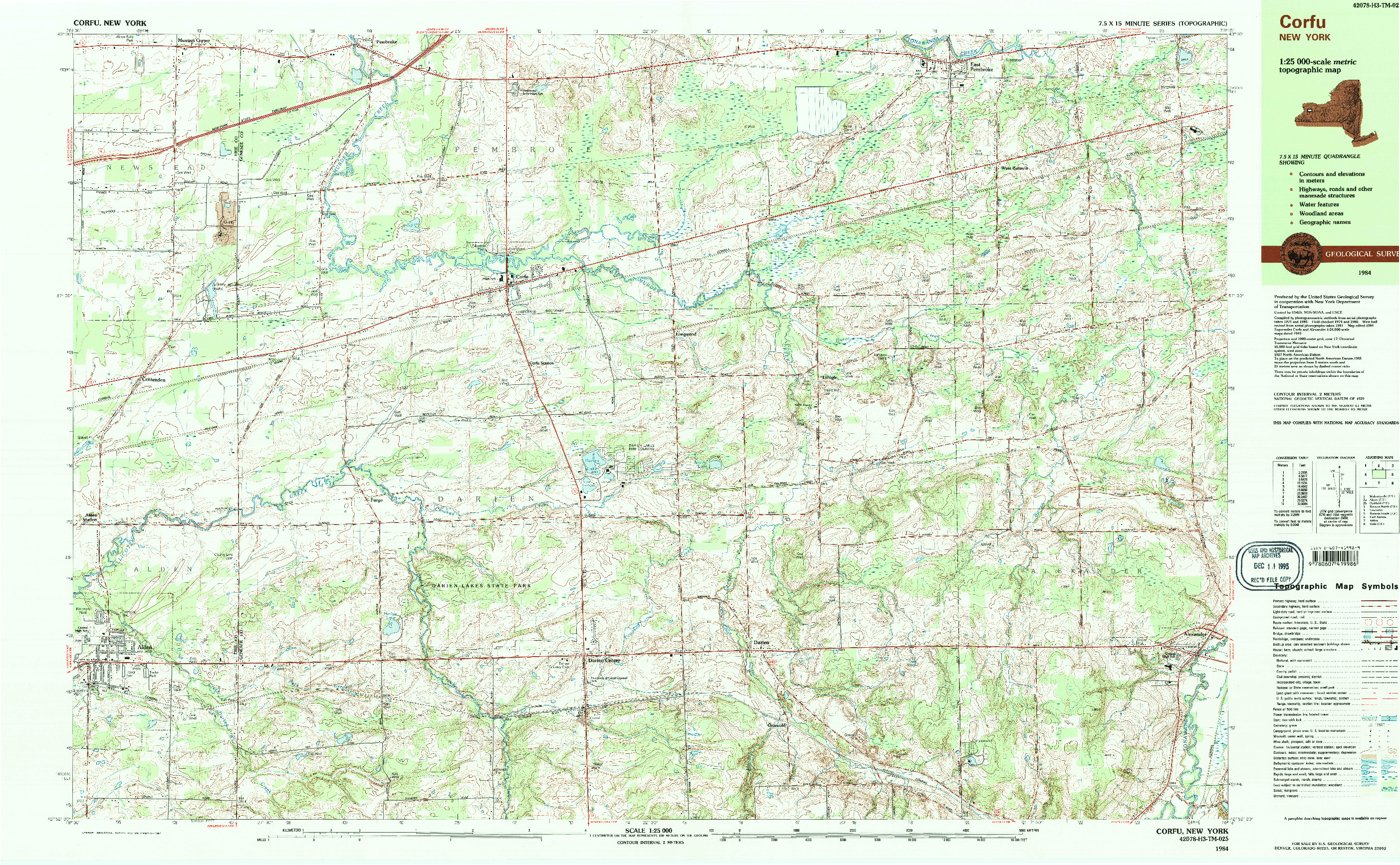 USGS 1:25000-SCALE QUADRANGLE FOR CORFU, NY 1984