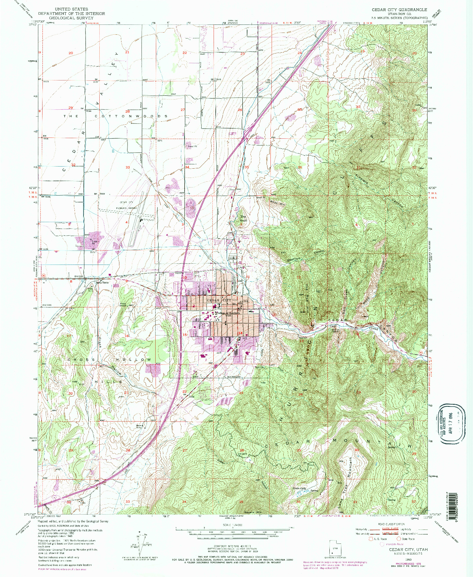 USGS 1:24000-SCALE QUADRANGLE FOR CEDAR CITY, UT 1950