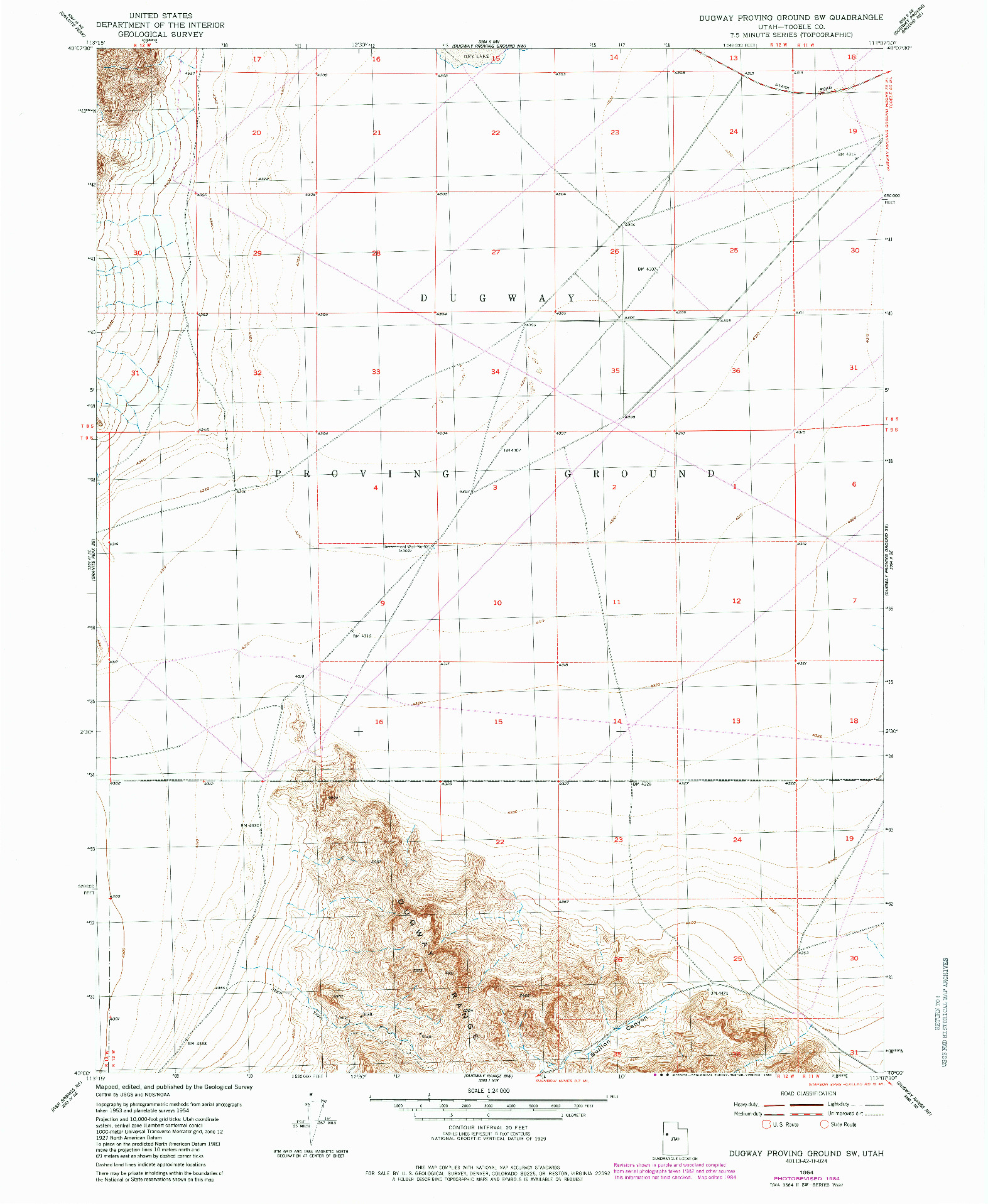 USGS 1:24000-SCALE QUADRANGLE FOR DUGWAY PROVING GROUND SW, UT 1954